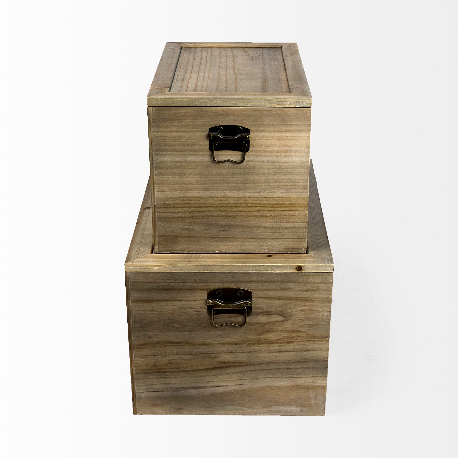 Sonny Brown Wood and Wicker with Metal Detail Rectangular Boxes - Set of Two