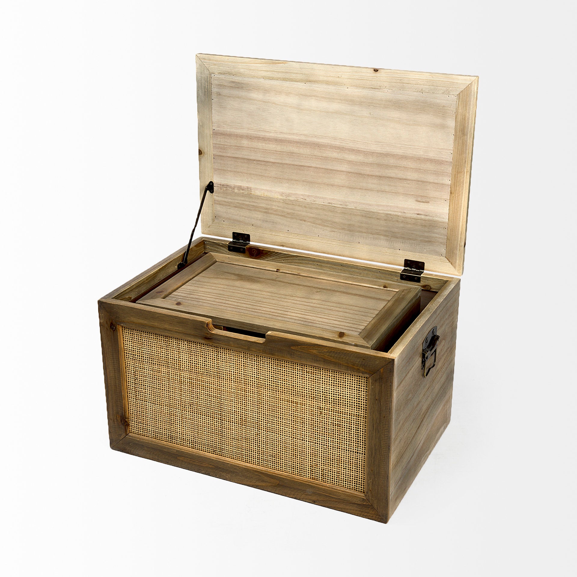 Sonny Brown Wood and Wicker with Metal Detail Rectangular Boxes - Set of Two