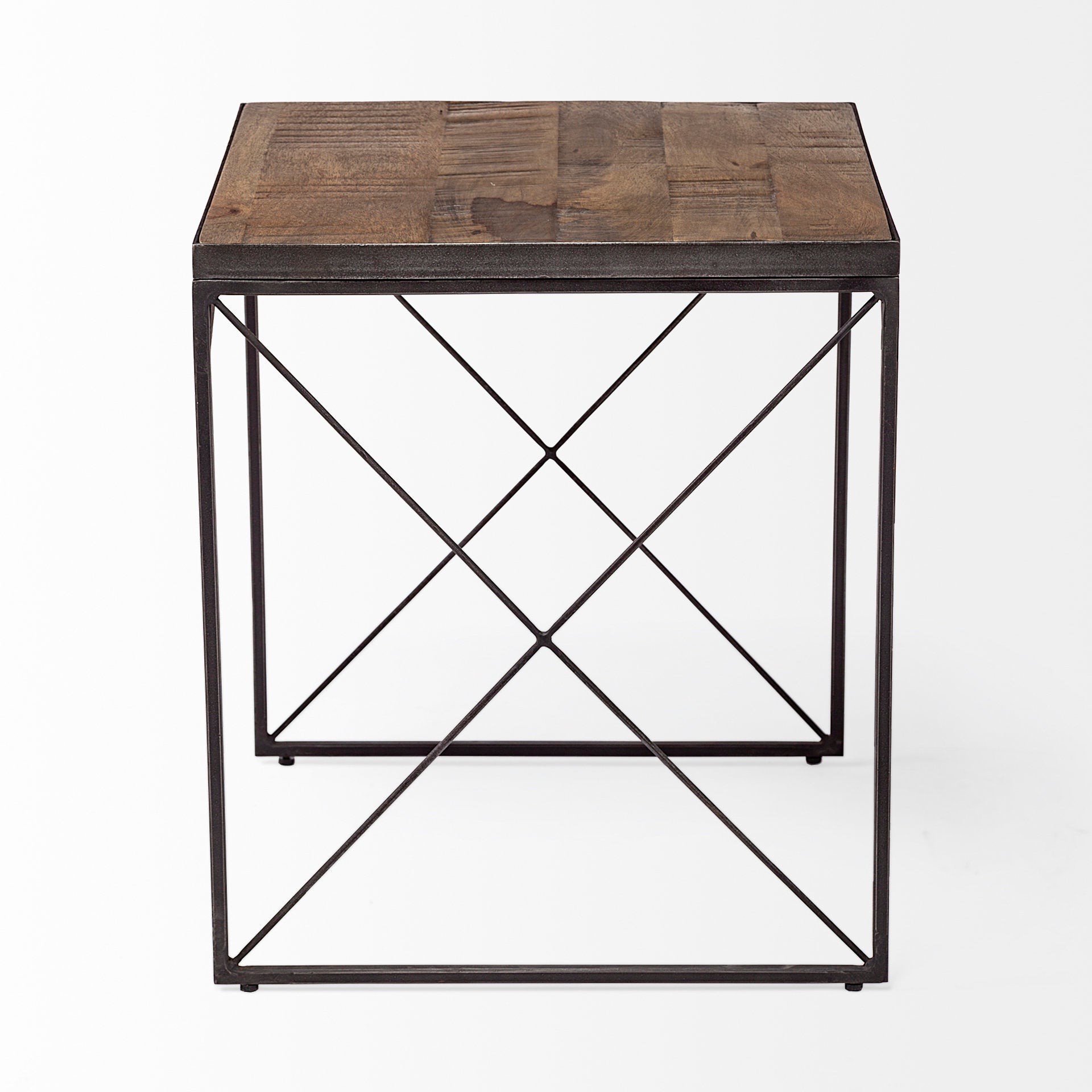 Trestman II Square Top Medium Brown Wood and Iron Cross Braced End/Side Table