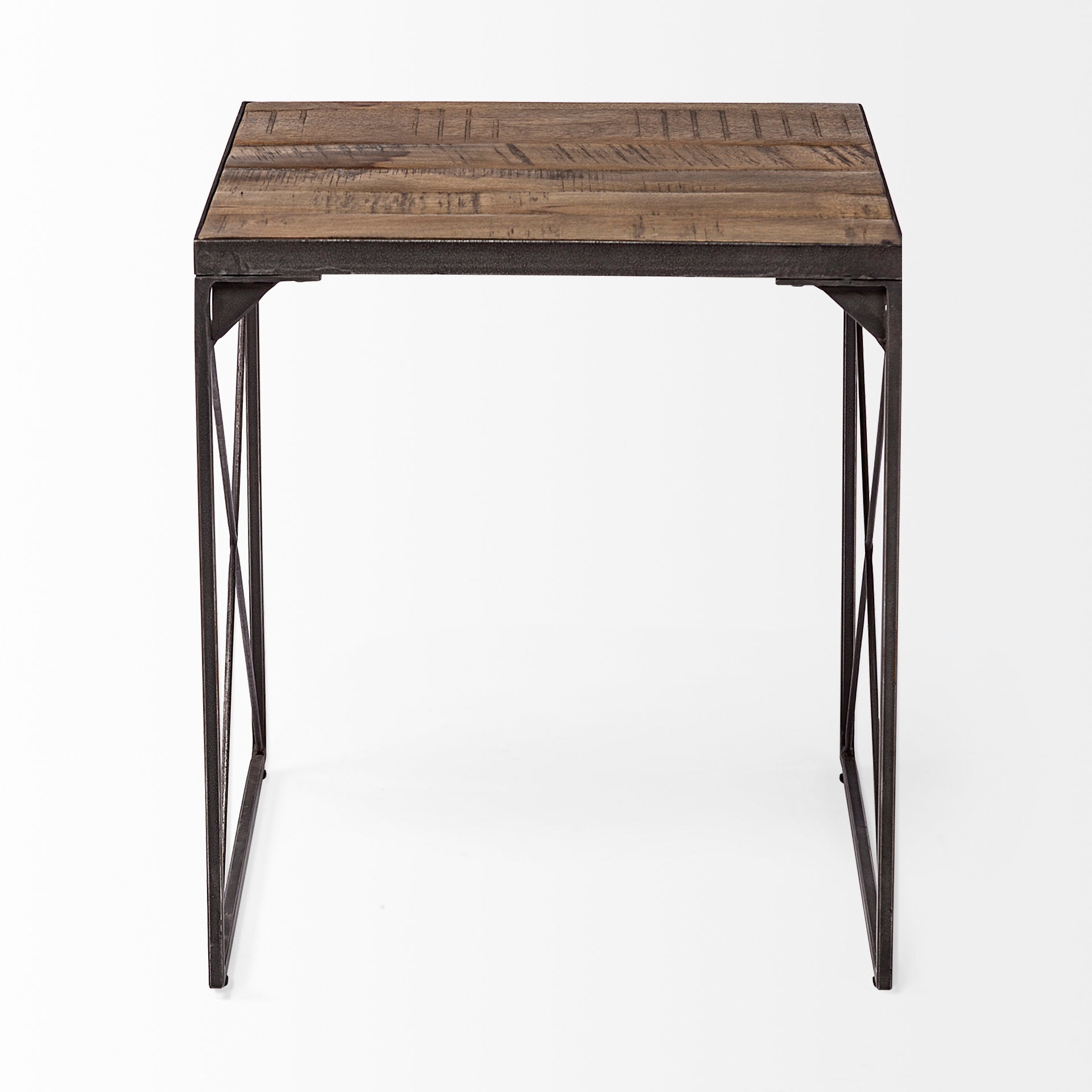 Trestman II Square Top Medium Brown Wood and Iron Cross Braced End/Side Table