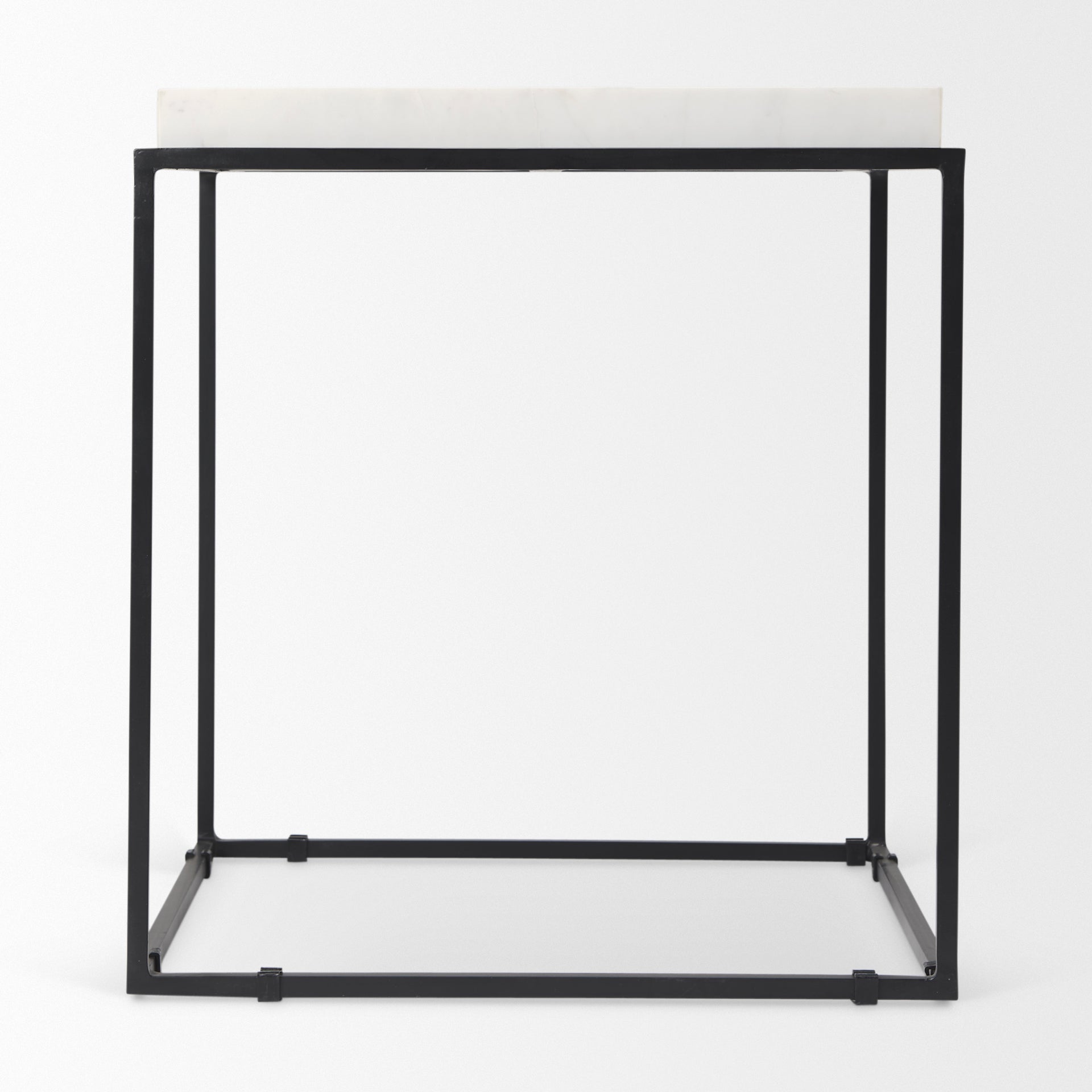 Nathan II Square Top White Marble and Black Metal End/Side Table
