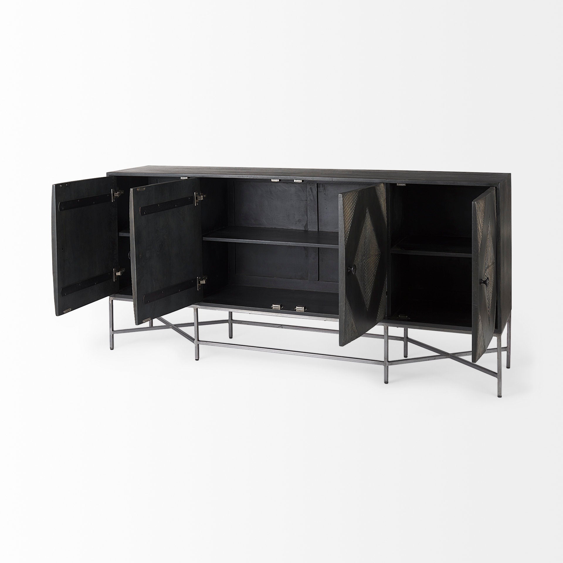 Hogarth I Two-Tone Brown Solid Wood Base Silver Frame 4 Cabinet Sideboard