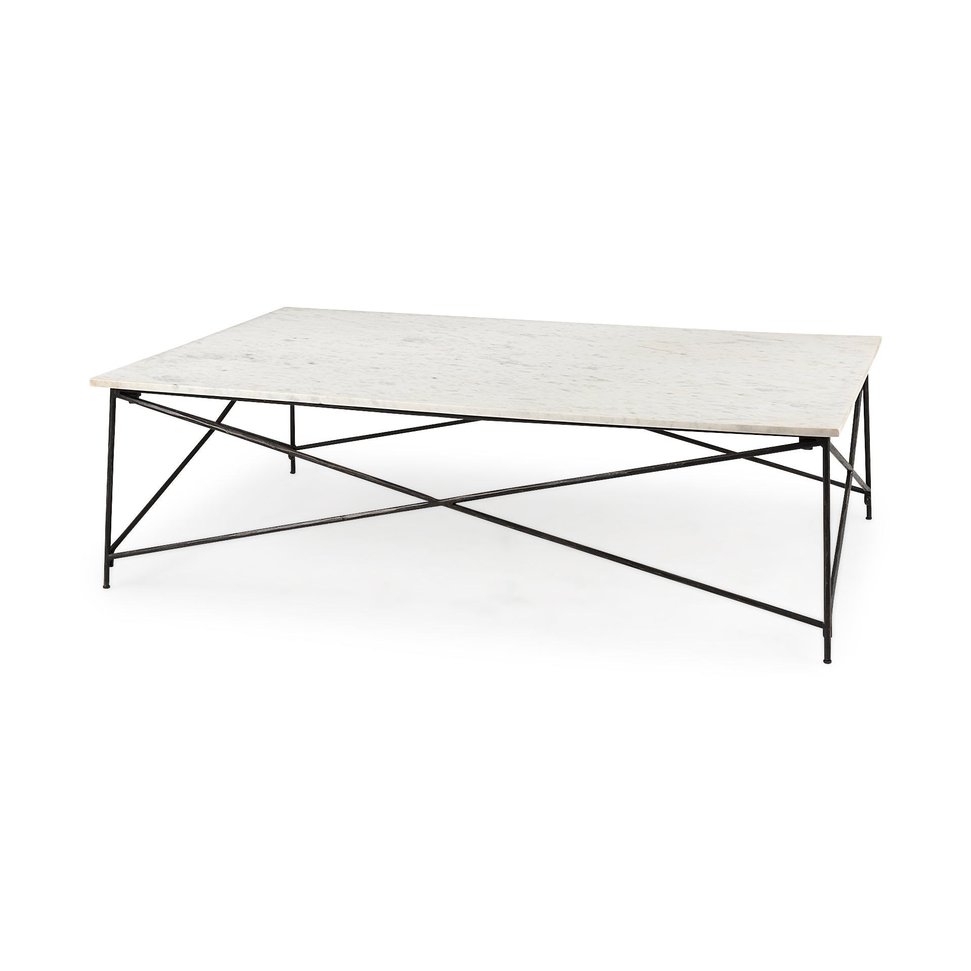 Lorlei I White Marble Top with X-Shaped Gray Iron Base Coffee Table