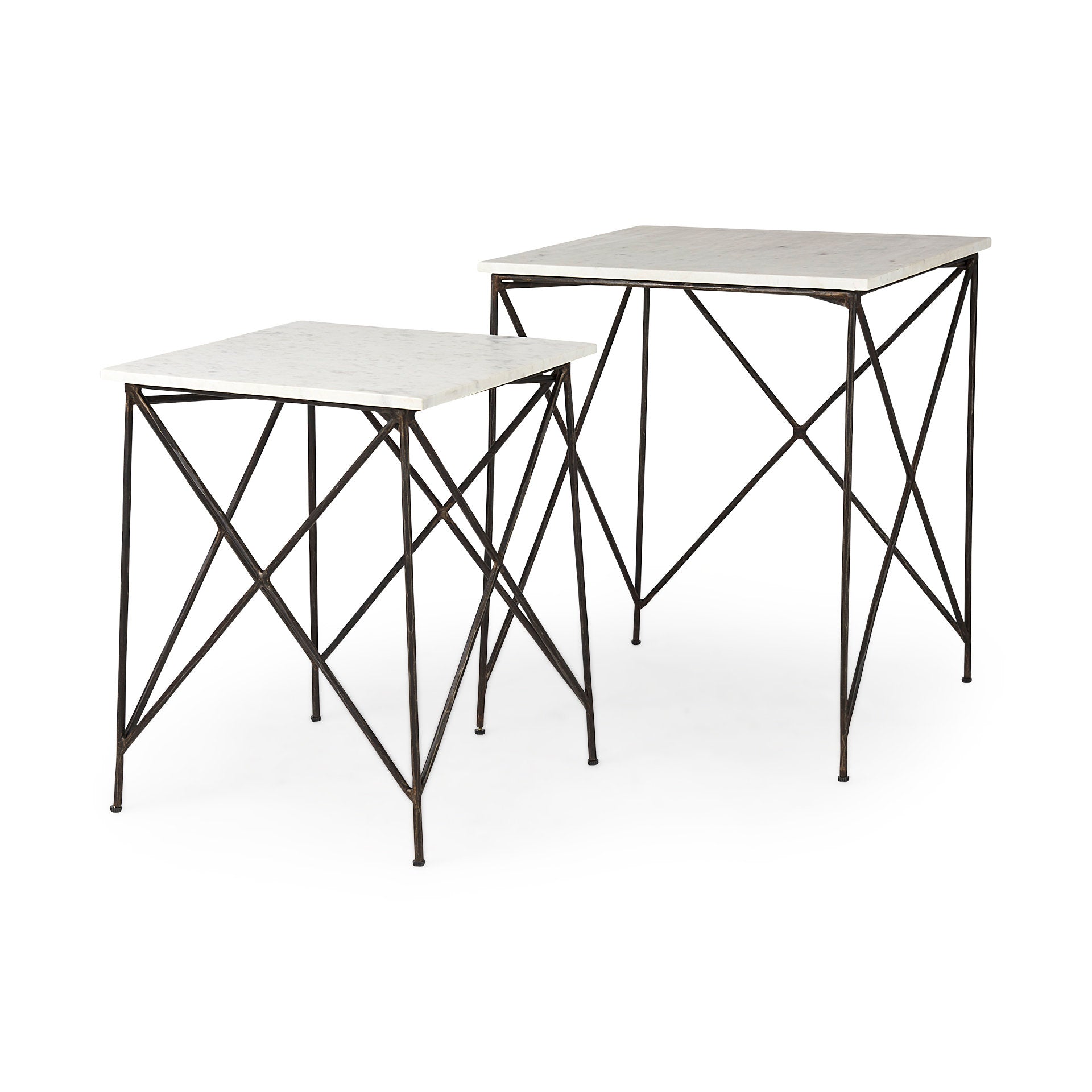 Lorlei White Marble Top with Gray Iron Legs End and Side Table