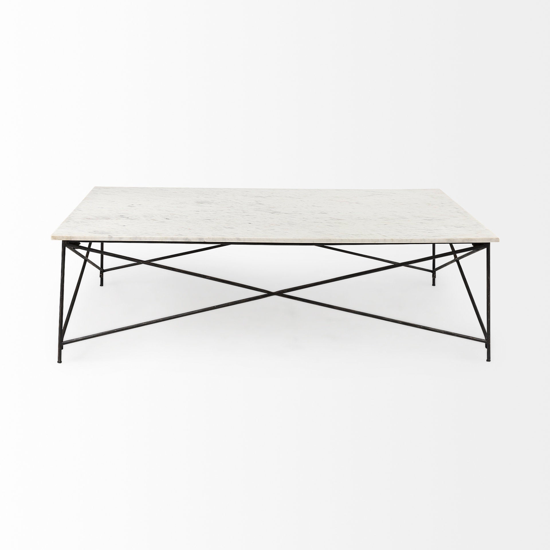 Lorlei I White Marble Top with X-Shaped Gray Iron Base Coffee Table