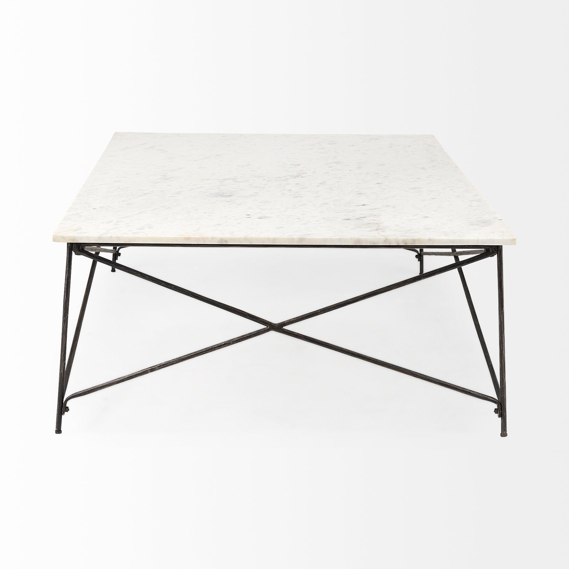 Lorlei I White Marble Top with X-Shaped Gray Iron Base Coffee Table