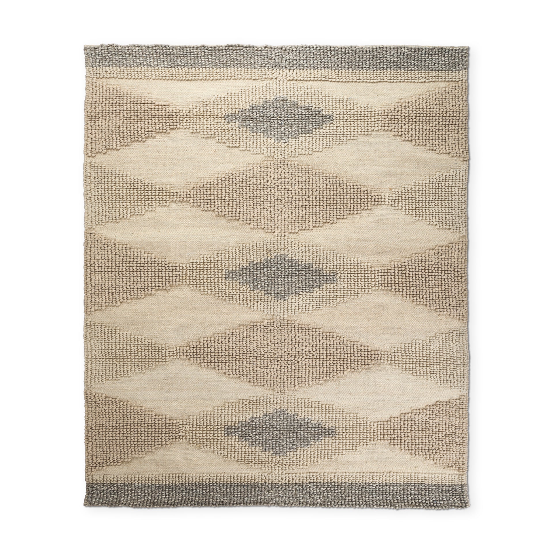 Emory Gray Wool Hand Woven Diamond Patterned Rug