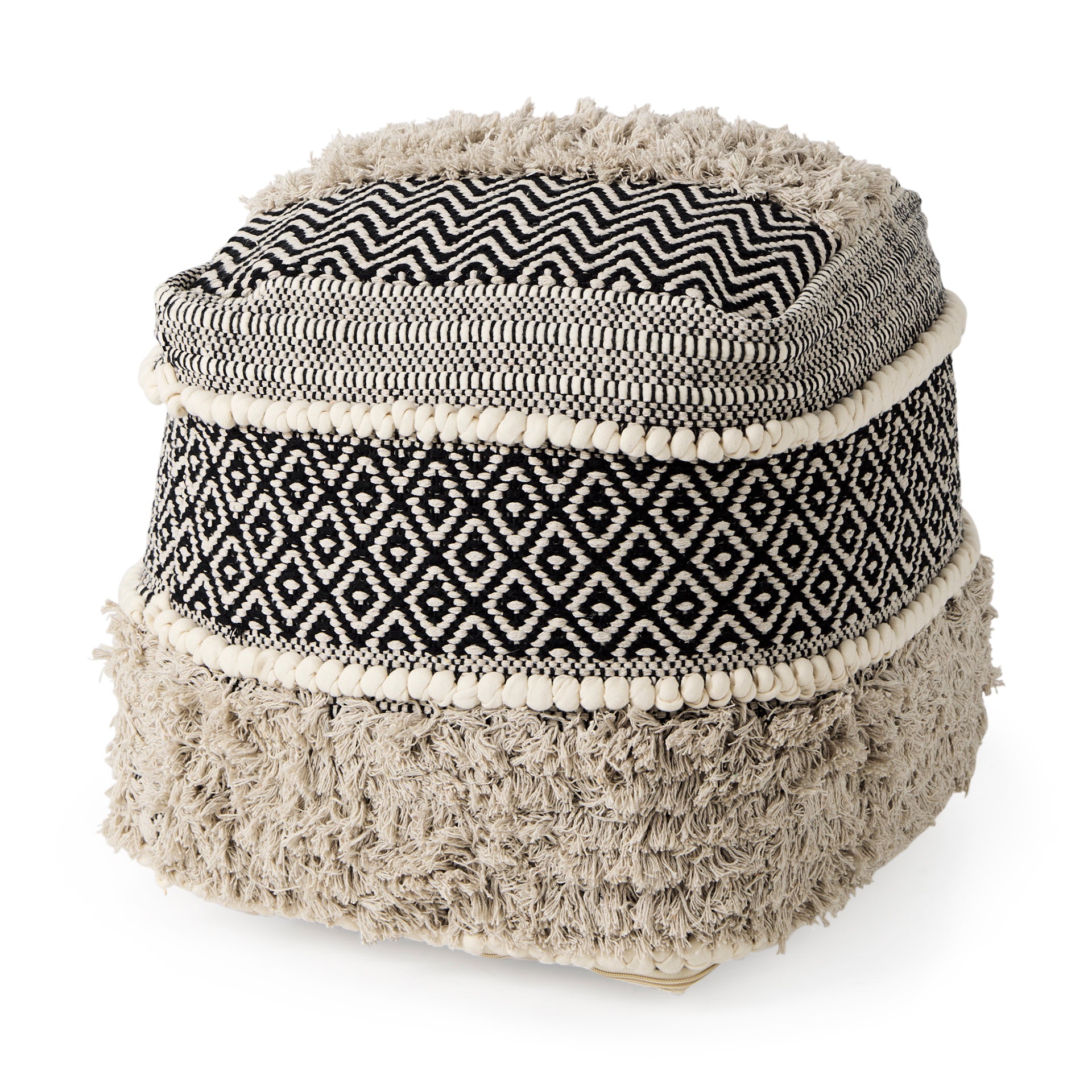 Darika Black/White/Gray Cotton Pouf