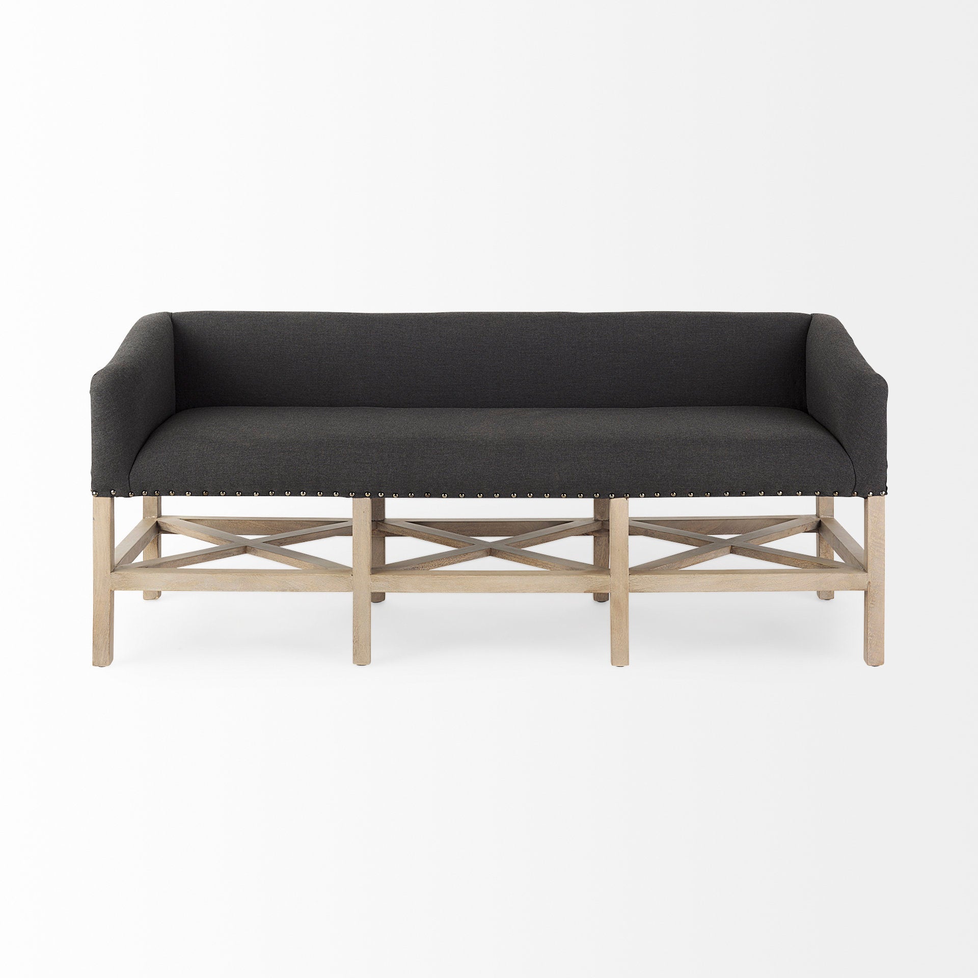 Bergen Dark Gray Fabric with Light Brown Wooden Base Accent Bench