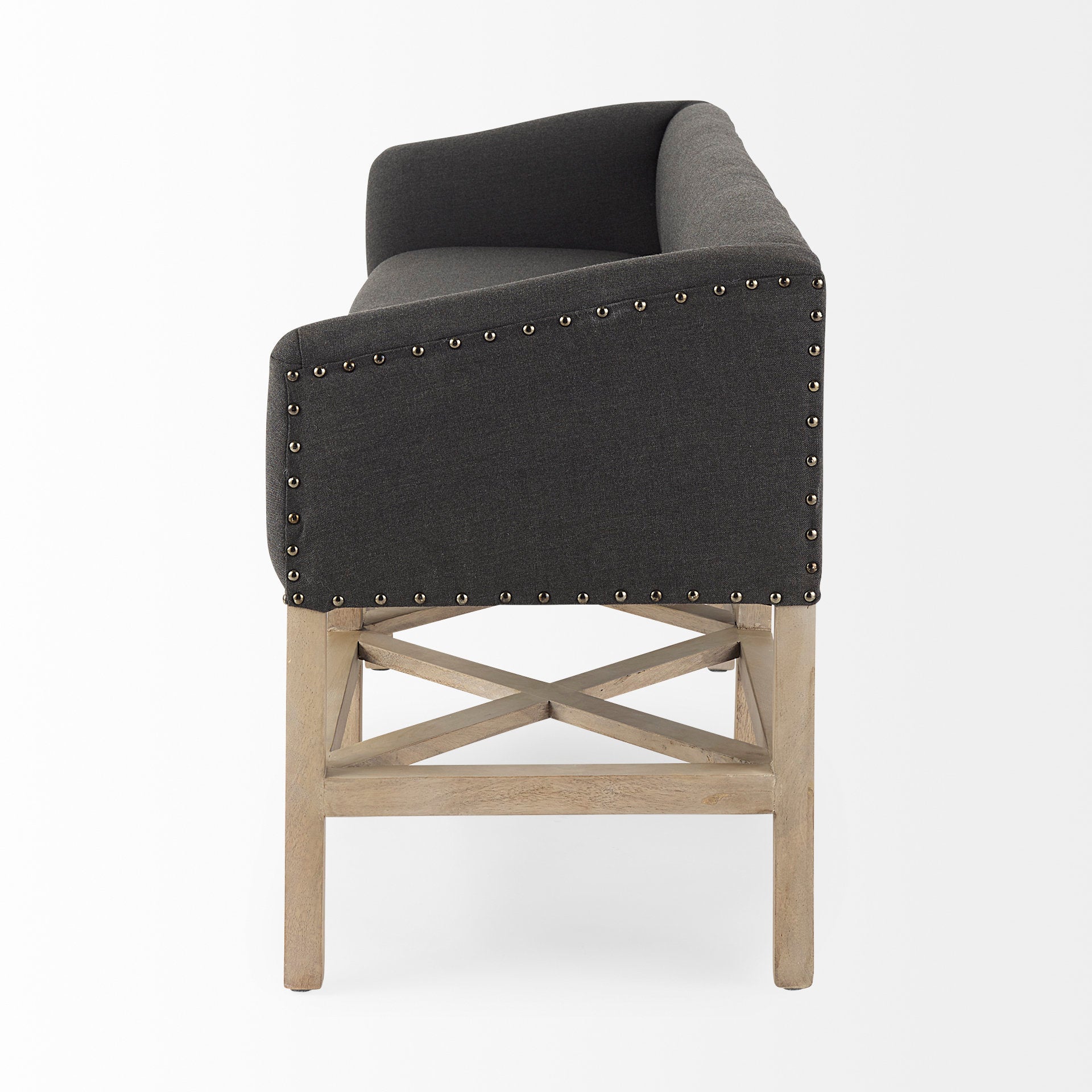 Bergen Dark Gray Fabric with Light Brown Wooden Base Accent Bench