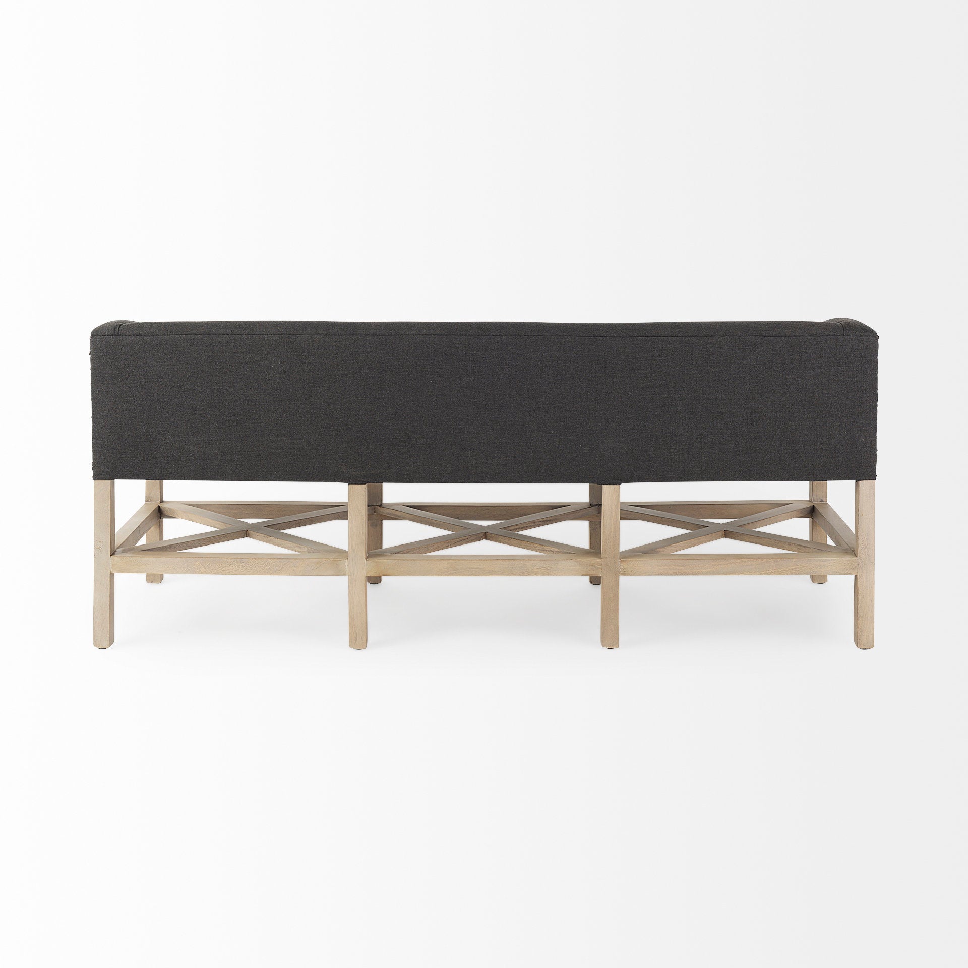 Bergen Dark Gray Fabric with Light Brown Wooden Base Accent Bench