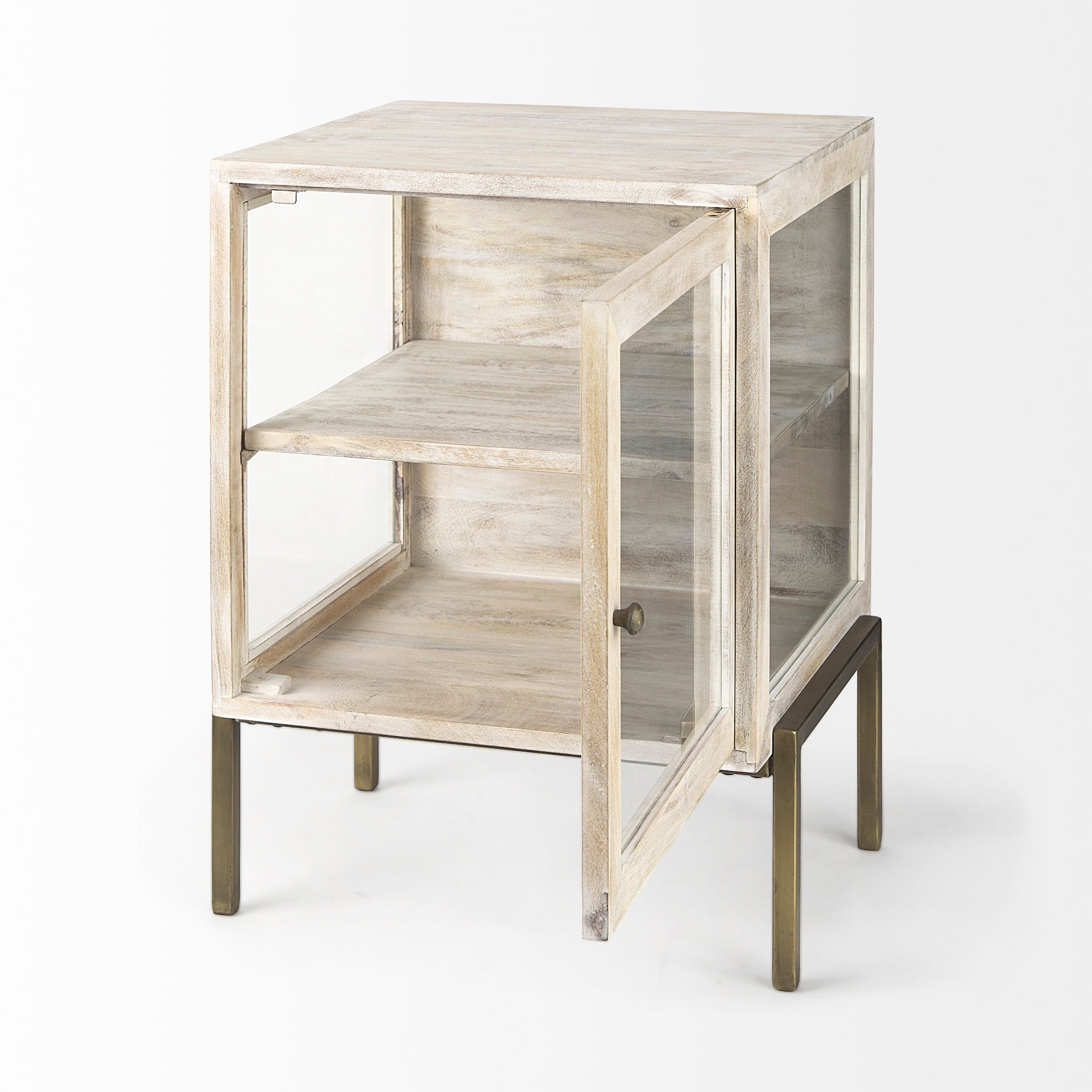 Arelius White Wood with Gold Metal Frame End Table