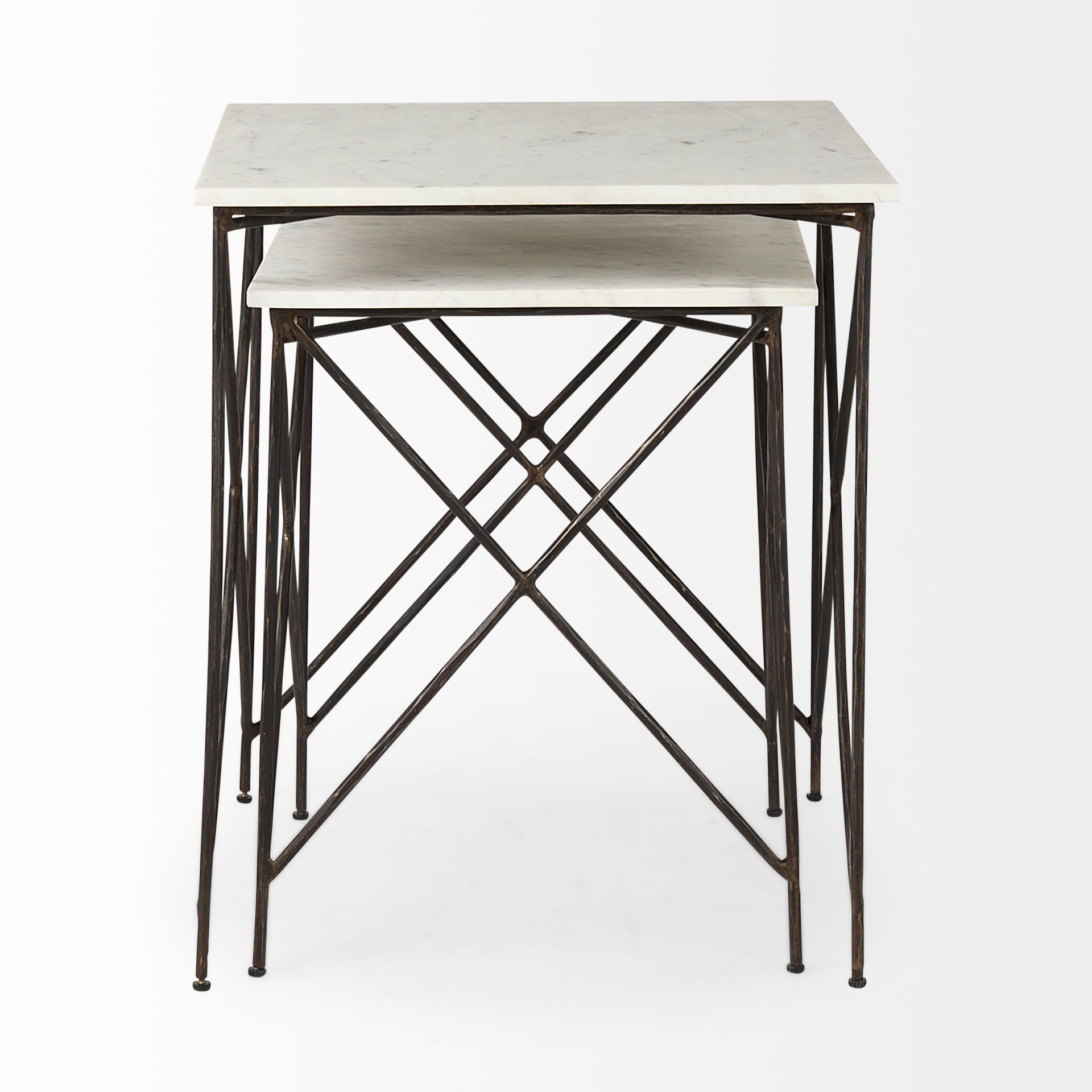 Lorlei White Marble Top with Gray Iron Legs End and Side Table