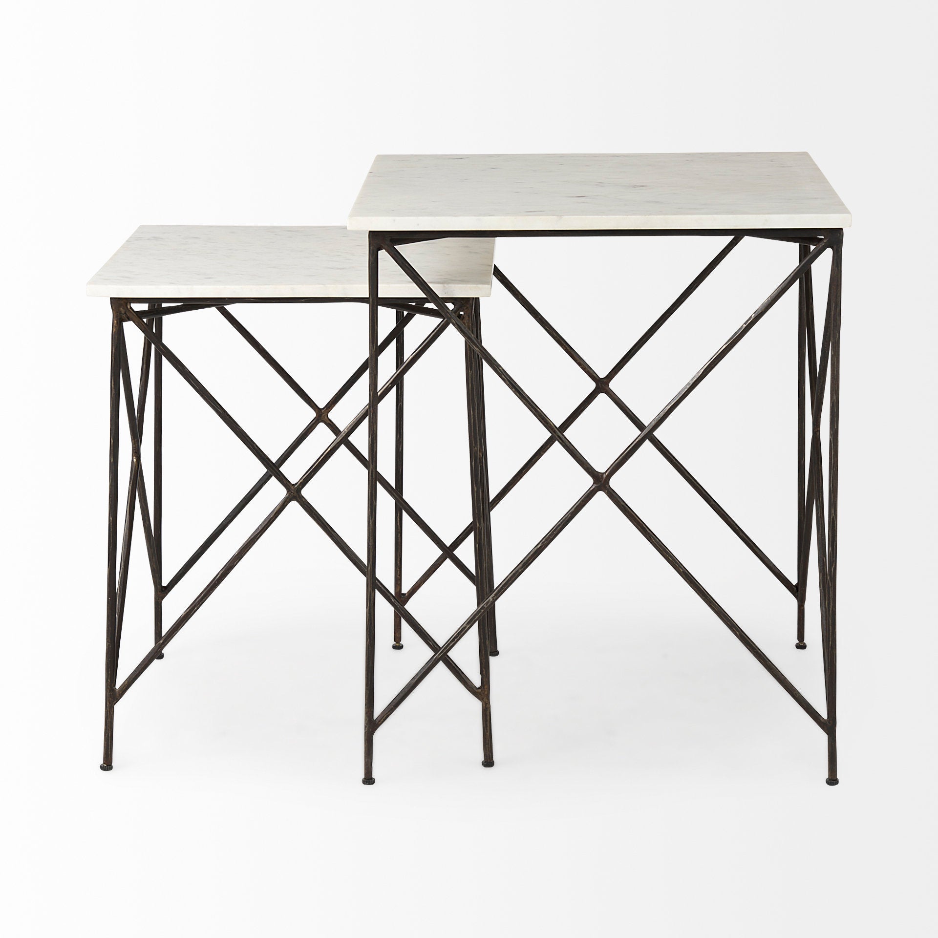 Lorlei White Marble Top with Gray Iron Legs End and Side Table