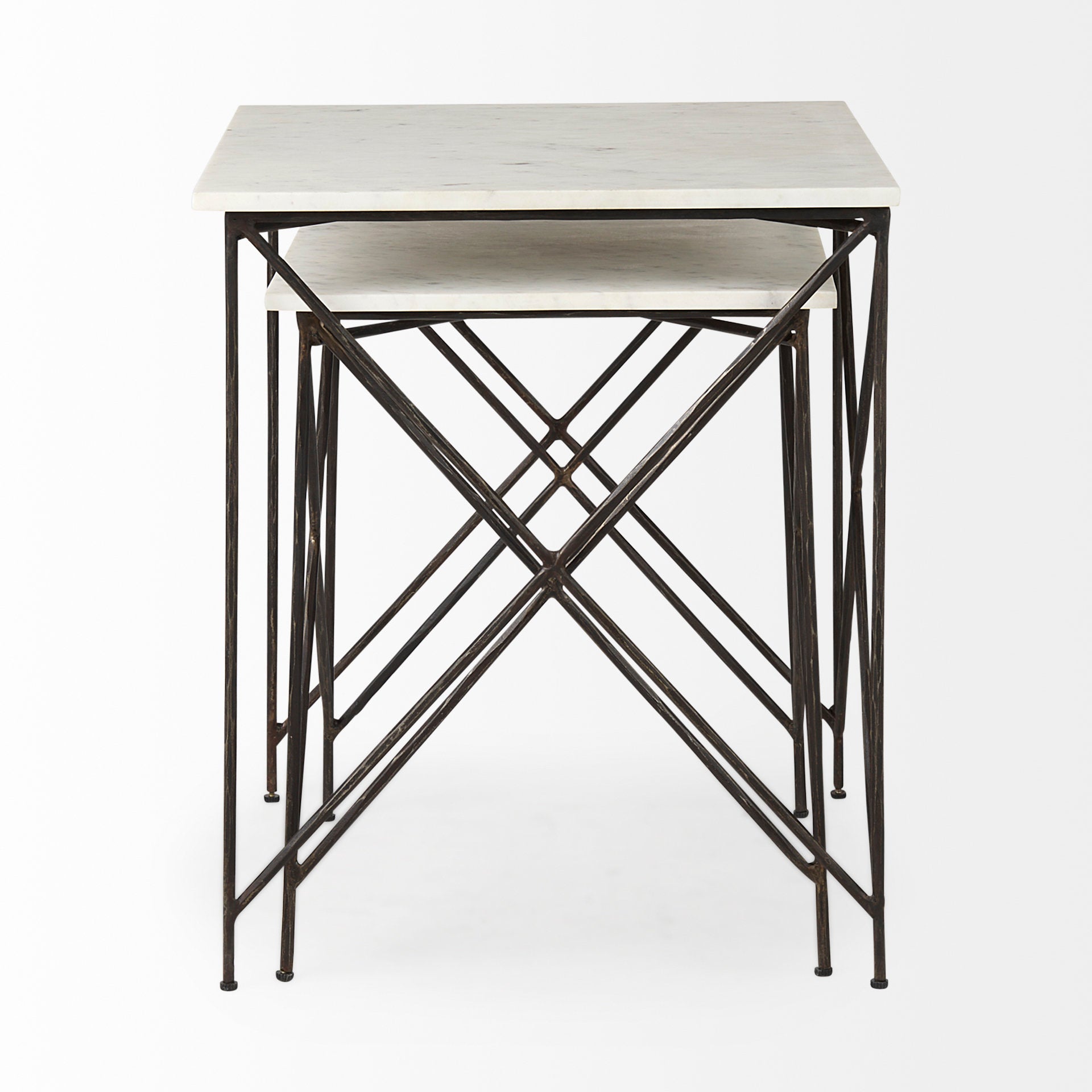 Lorlei White Marble Top with Gray Iron Legs End and Side Table