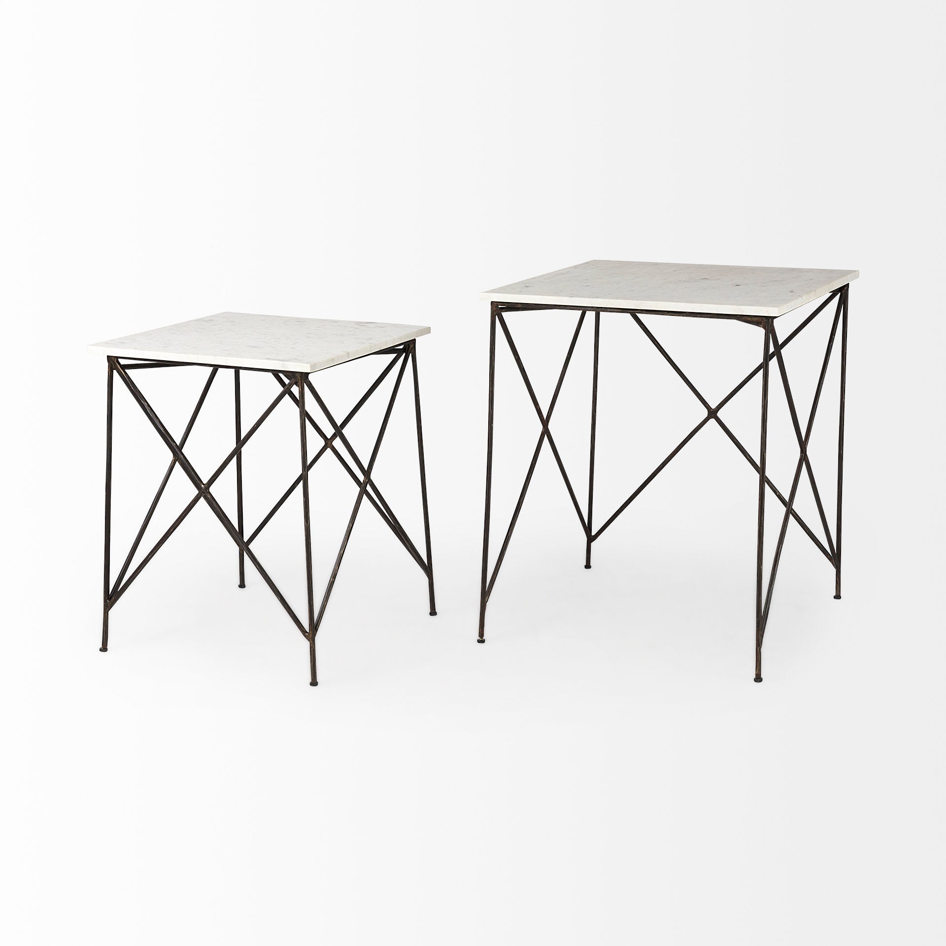 Lorlei White Marble Top with Gray Iron Legs End and Side Table