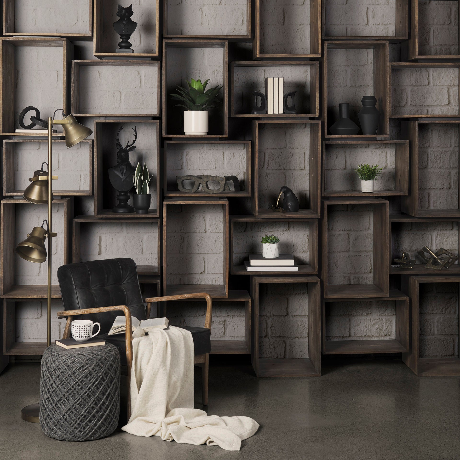 Simul Brown Wood 2 Shelves Modular Shelving Unit