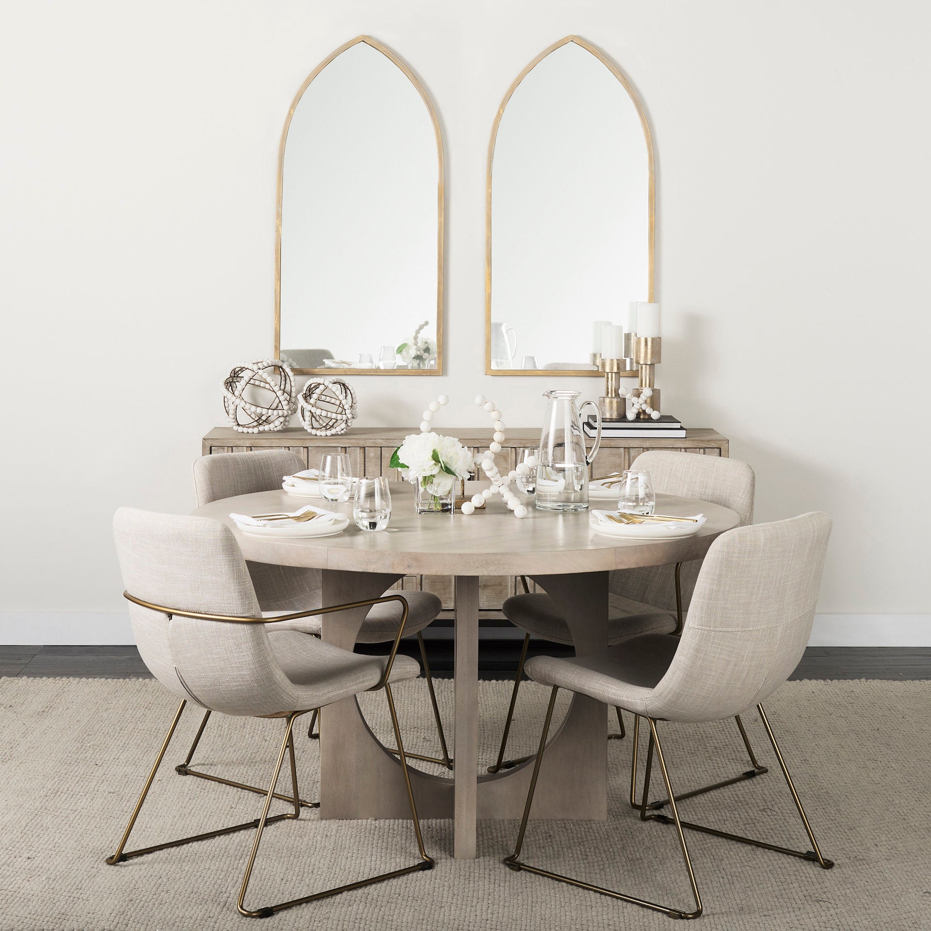 Sawyer I Beige Fabric Seat Gold Metal Frame Dining Chair