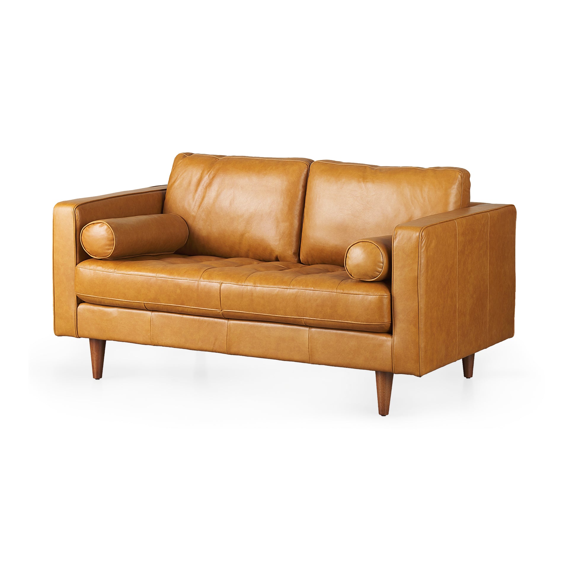 Svend Tan Leather Love Seat Sofa