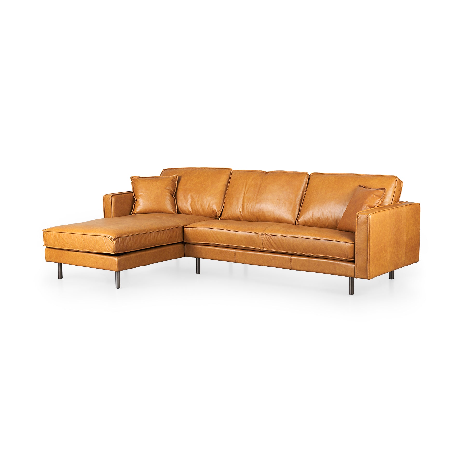D'Arcy Tan Leather Left Chaise Sectional