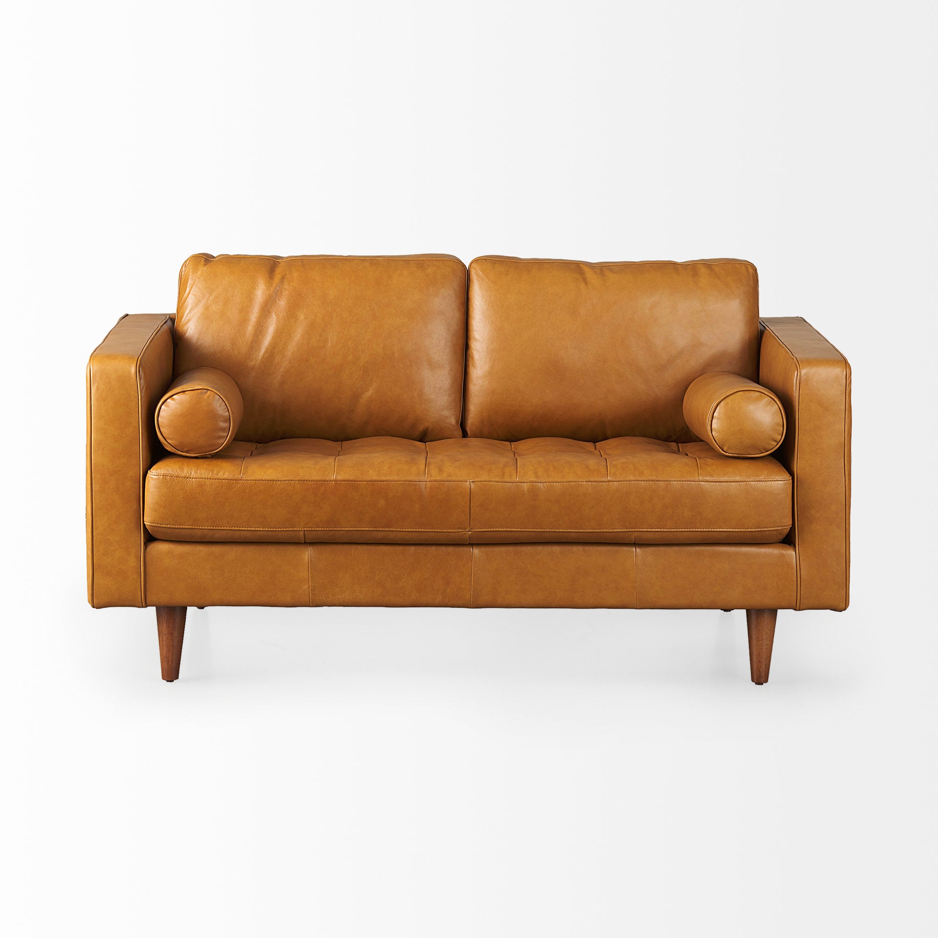 Svend Tan Leather Love Seat Sofa