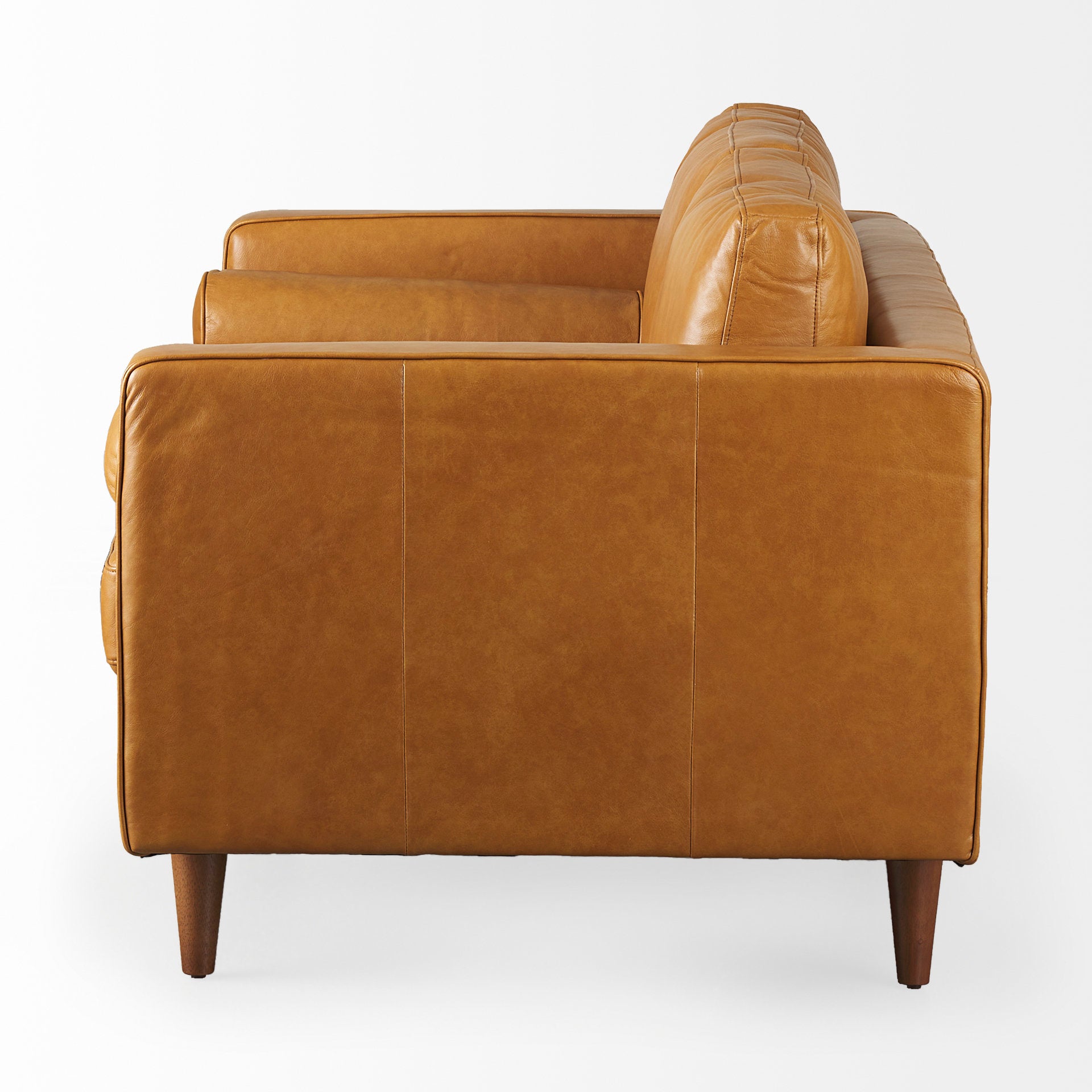 Svend Tan Leather Love Seat Sofa