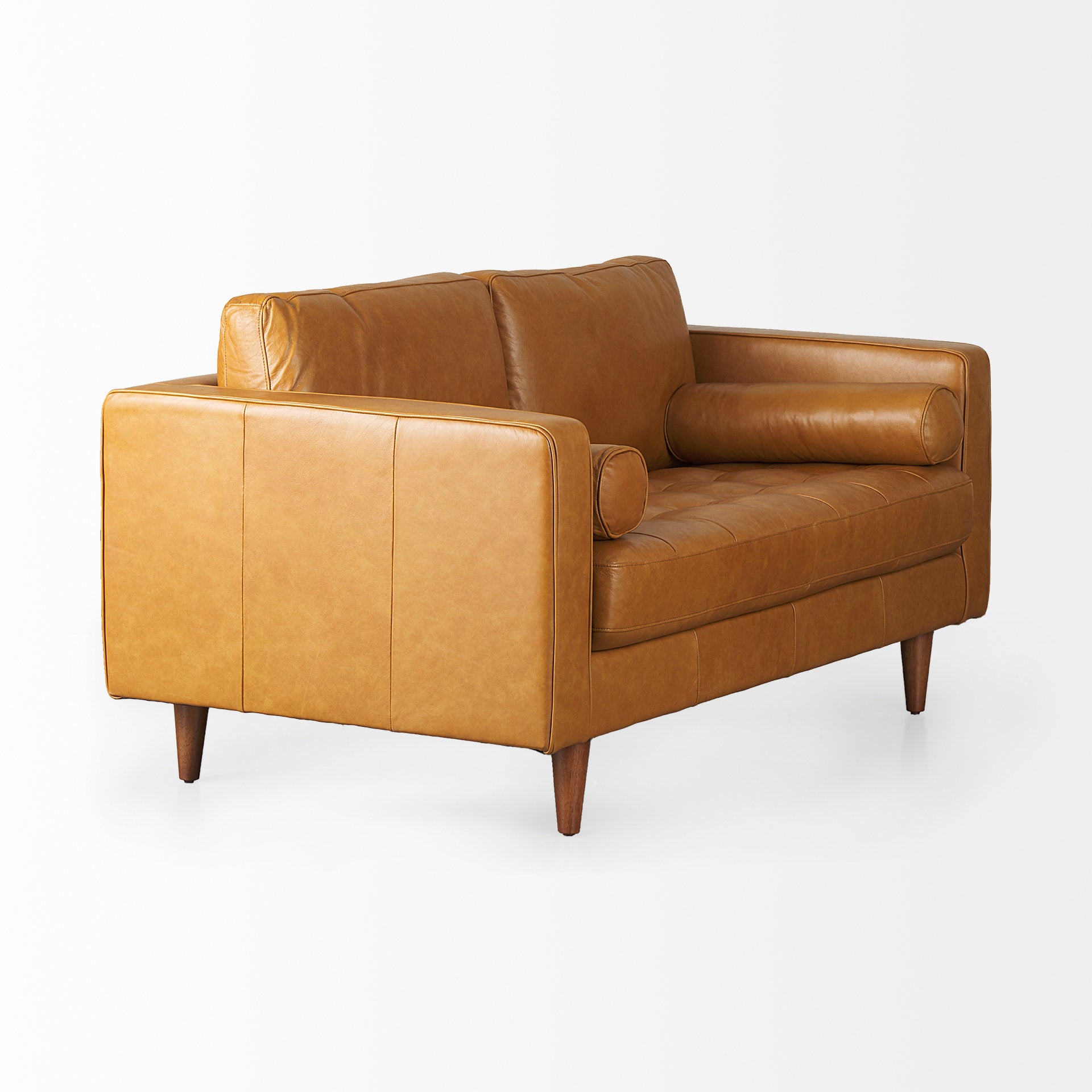Svend Tan Leather Love Seat Sofa