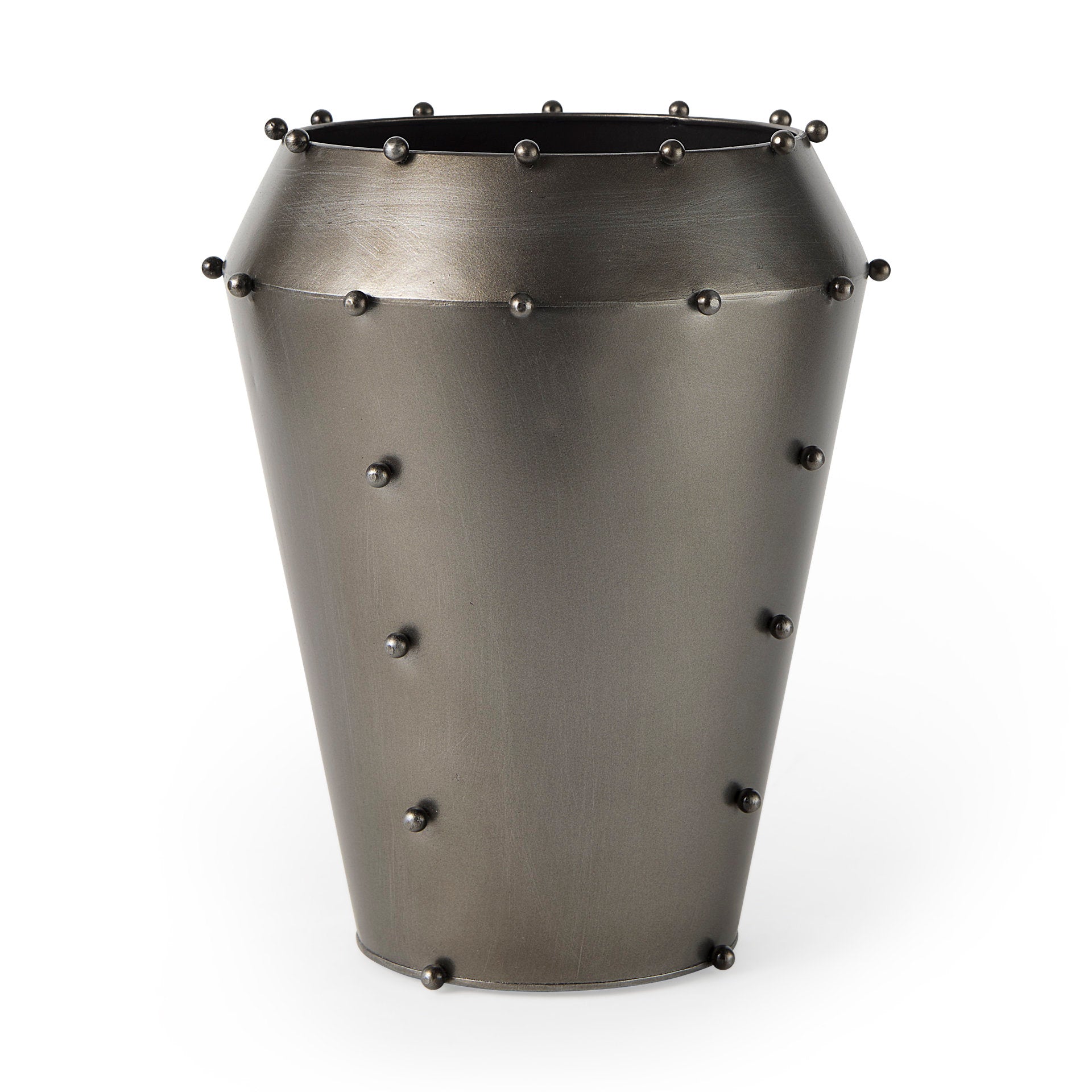 Elio Large Gun Metal Gray Metal with Studs Vase