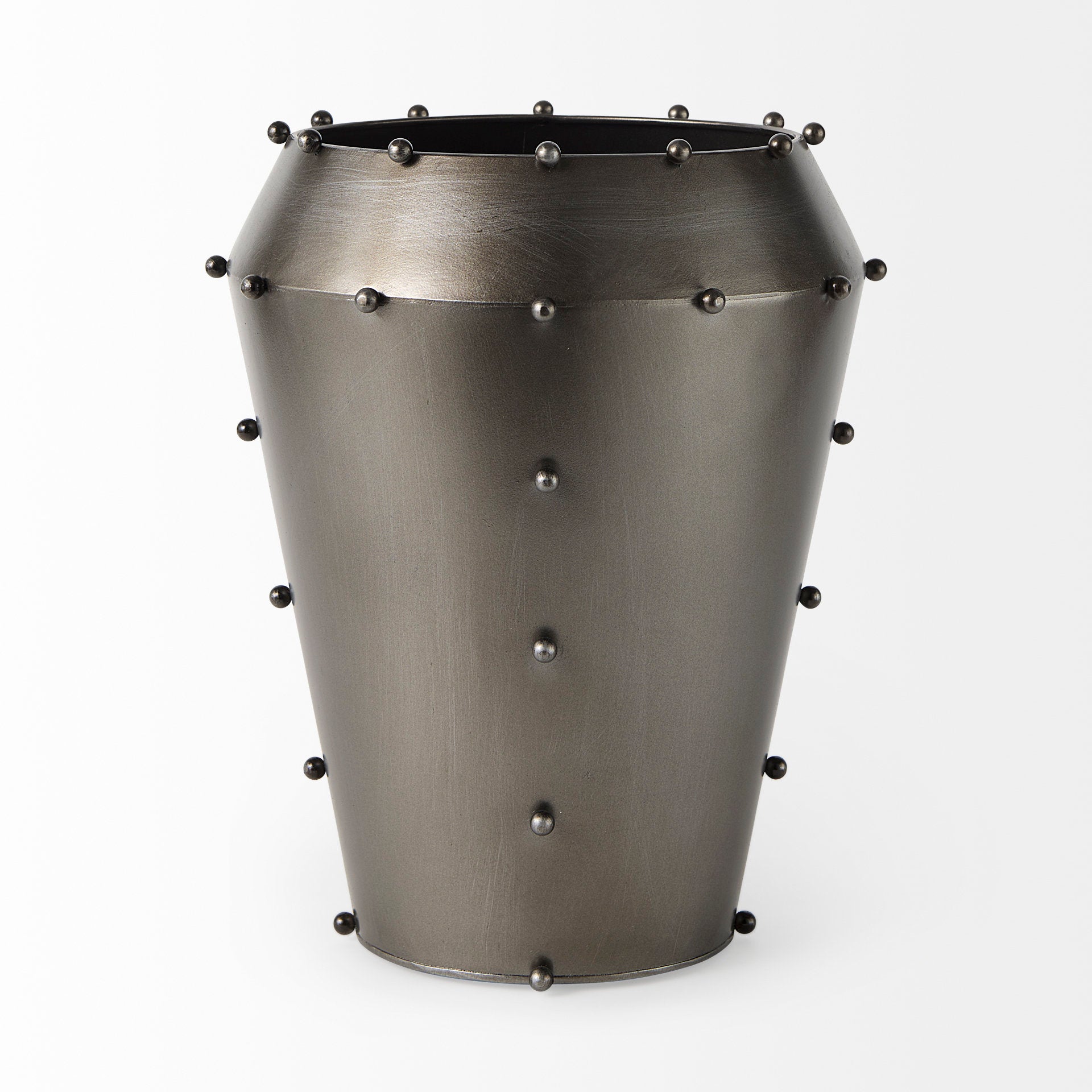 Elio Large Gun Metal Gray Metal with Studs Vase