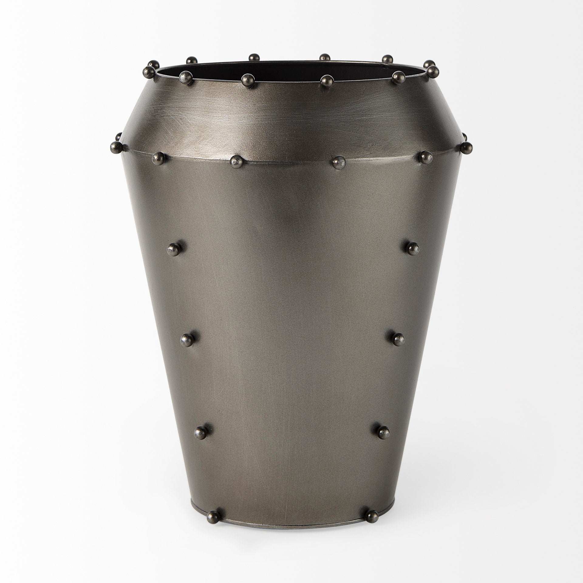 Elio Large Gun Metal Gray Metal with Studs Vase