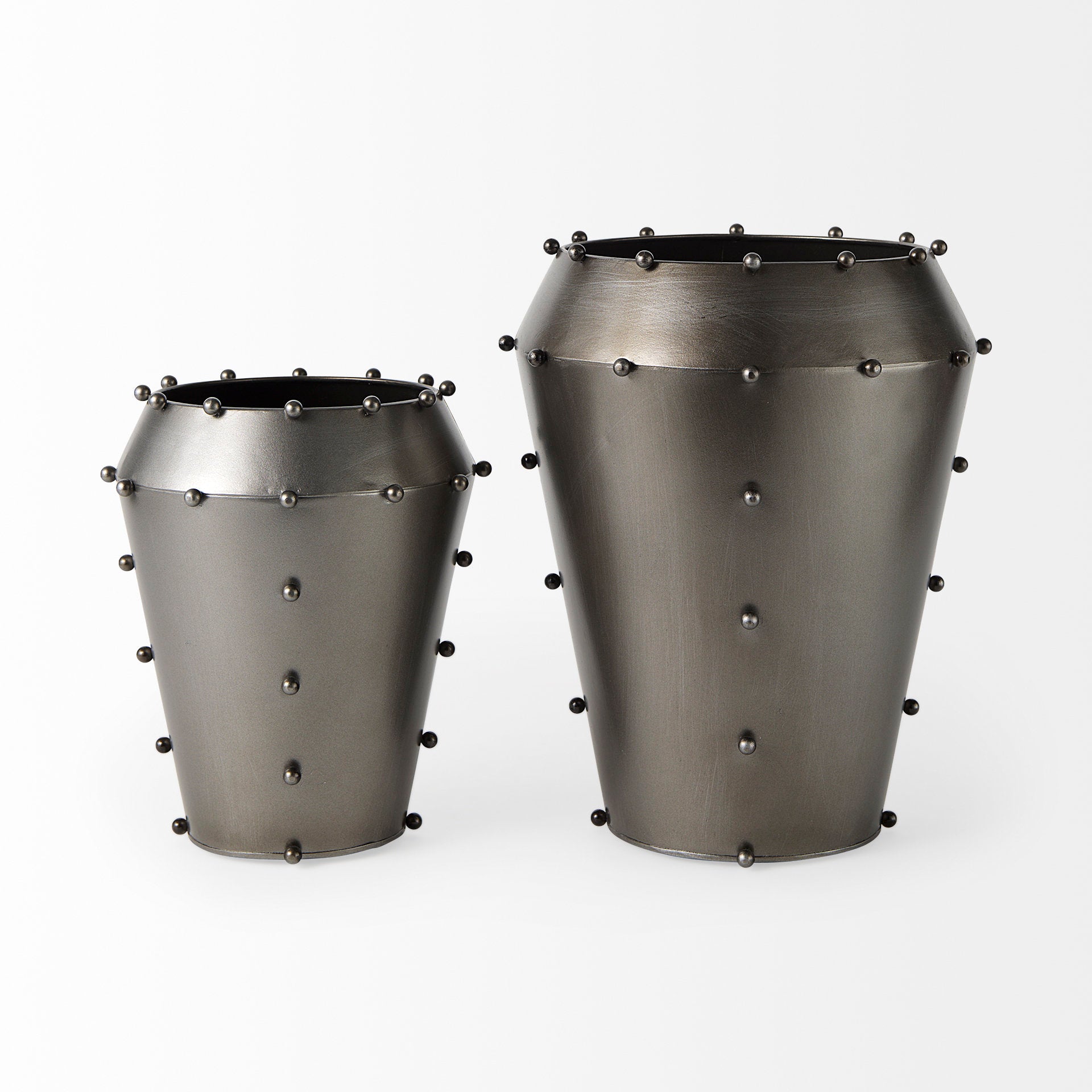 Elio Large Gun Metal Gray Metal with Studs Vase