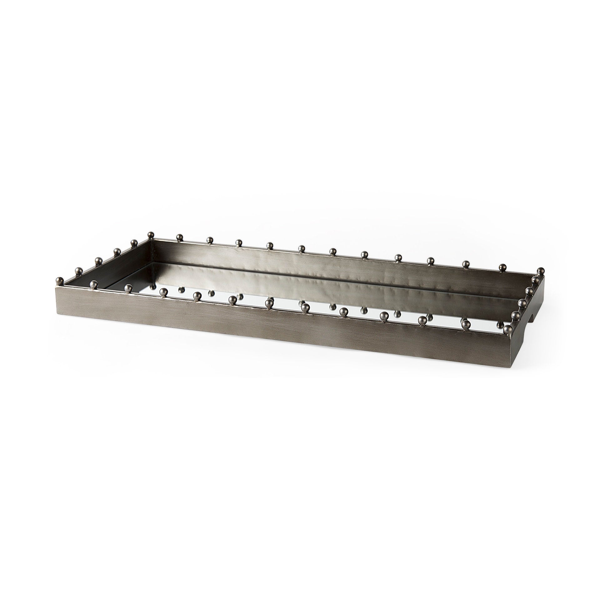 Elio Gun Metal Gray Metal with Studs and Mirrored Bottom Rectangle Tray Trays & Containers Mercana , Black Friday Sale Mercana Furniture Sale, Old Bones Co, Mid Century Furniture Sale, Four Hands Furniture, Black Friday Sale Elio Gun Metal Gray Metal with Studs and Mirrored Bottom Rectangle Tray,Gus Sale, Perigold Elio Gun Metal Gray Metal with Studs and Mirrored Bottom Rectangle Tray Trays & Containers Black Friday Sale , Perigold Sale Elio Gun Metal Gray Metal with Studs and Mirrored Bottom Rectangle Tray