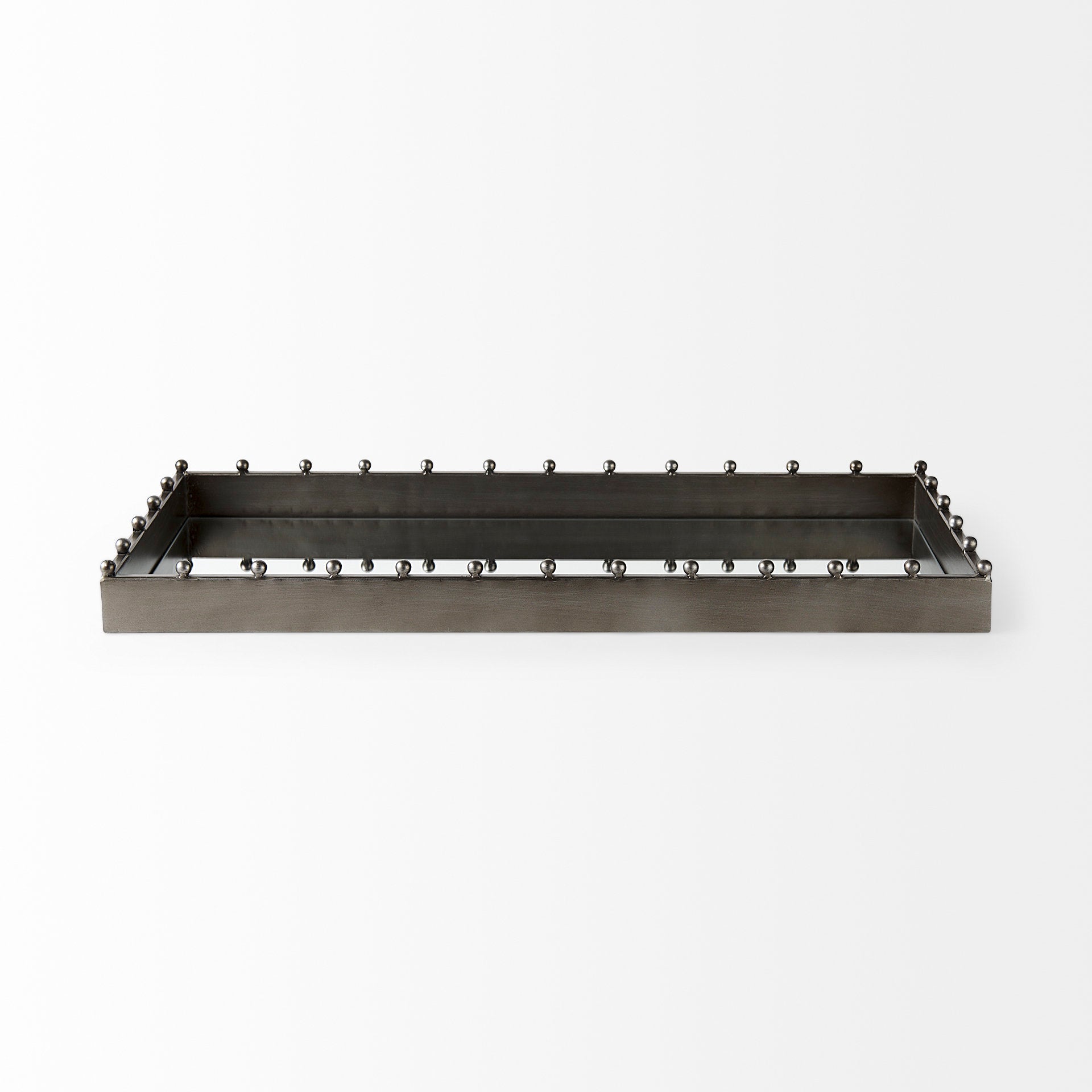 Elio Gun Metal Gray Metal with Studs and Mirrored Bottom Rectangle Tray Trays & Containers Mercana , Black Friday Sale Mercana Furniture Sale, Old Bones Co, Mid Century Furniture Sale, Four Hands Furniture, Black Friday Sale Elio Gun Metal Gray Metal with Studs and Mirrored Bottom Rectangle Tray,Gus Sale, Perigold Elio Gun Metal Gray Metal with Studs and Mirrored Bottom Rectangle Tray Trays & Containers Black Friday Sale , Perigold Sale Elio Gun Metal Gray Metal with Studs and Mirrored Bottom Rectangle Tray