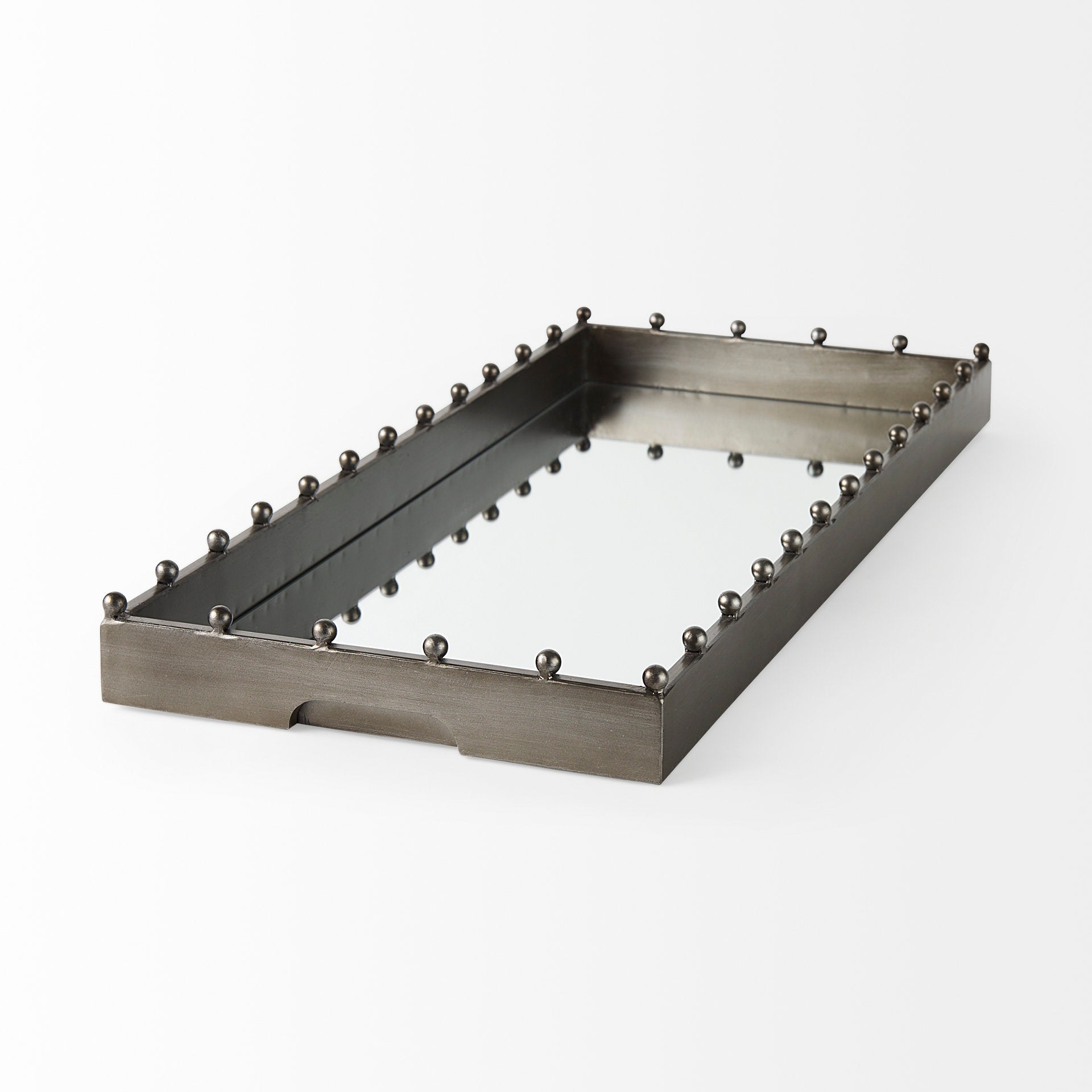 Elio Gun Metal Gray Metal with Studs and Mirrored Bottom Rectangle Tray Trays & Containers Mercana , Black Friday Sale Mercana Furniture Sale, Old Bones Co, Mid Century Furniture Sale, Four Hands Furniture, Black Friday Sale Elio Gun Metal Gray Metal with Studs and Mirrored Bottom Rectangle Tray,Gus Sale, Perigold Elio Gun Metal Gray Metal with Studs and Mirrored Bottom Rectangle Tray Trays & Containers Black Friday Sale , Perigold Sale Elio Gun Metal Gray Metal with Studs and Mirrored Bottom Rectangle Tray