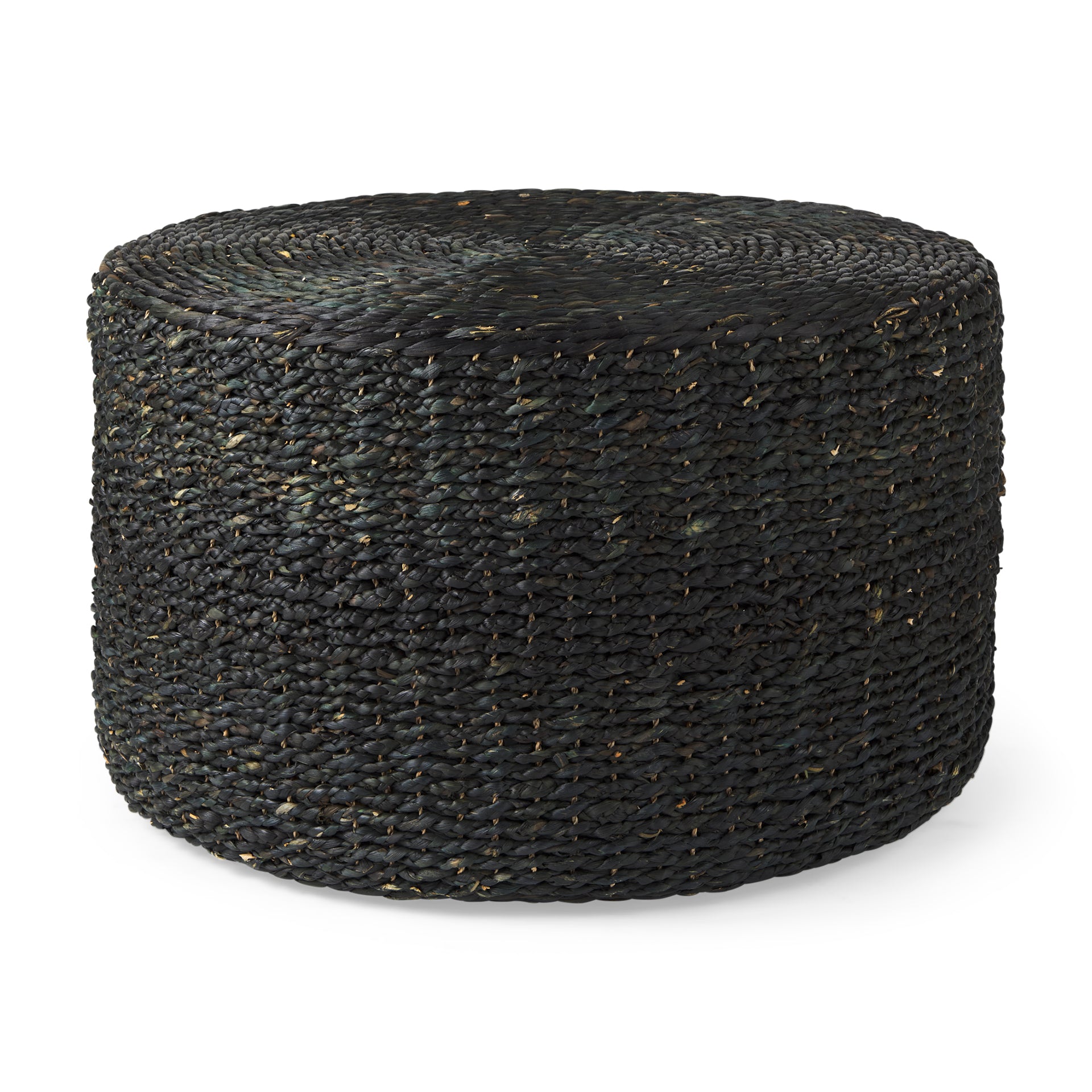 Dina Black Cornhusk and Water Hyacinth Round Coffee Table Pouf