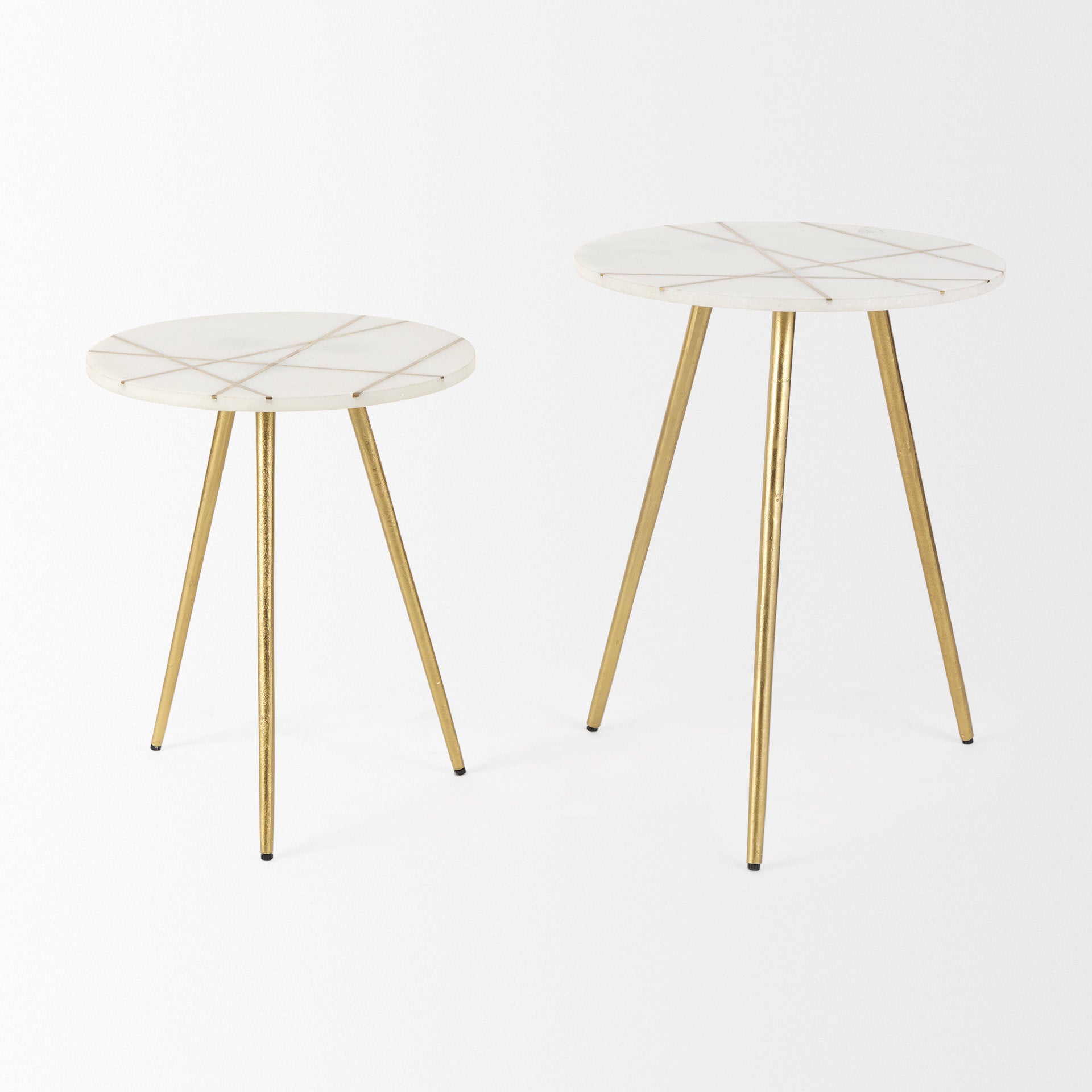 Vivienne White Marble with Antique Gold Metal Round Side Table