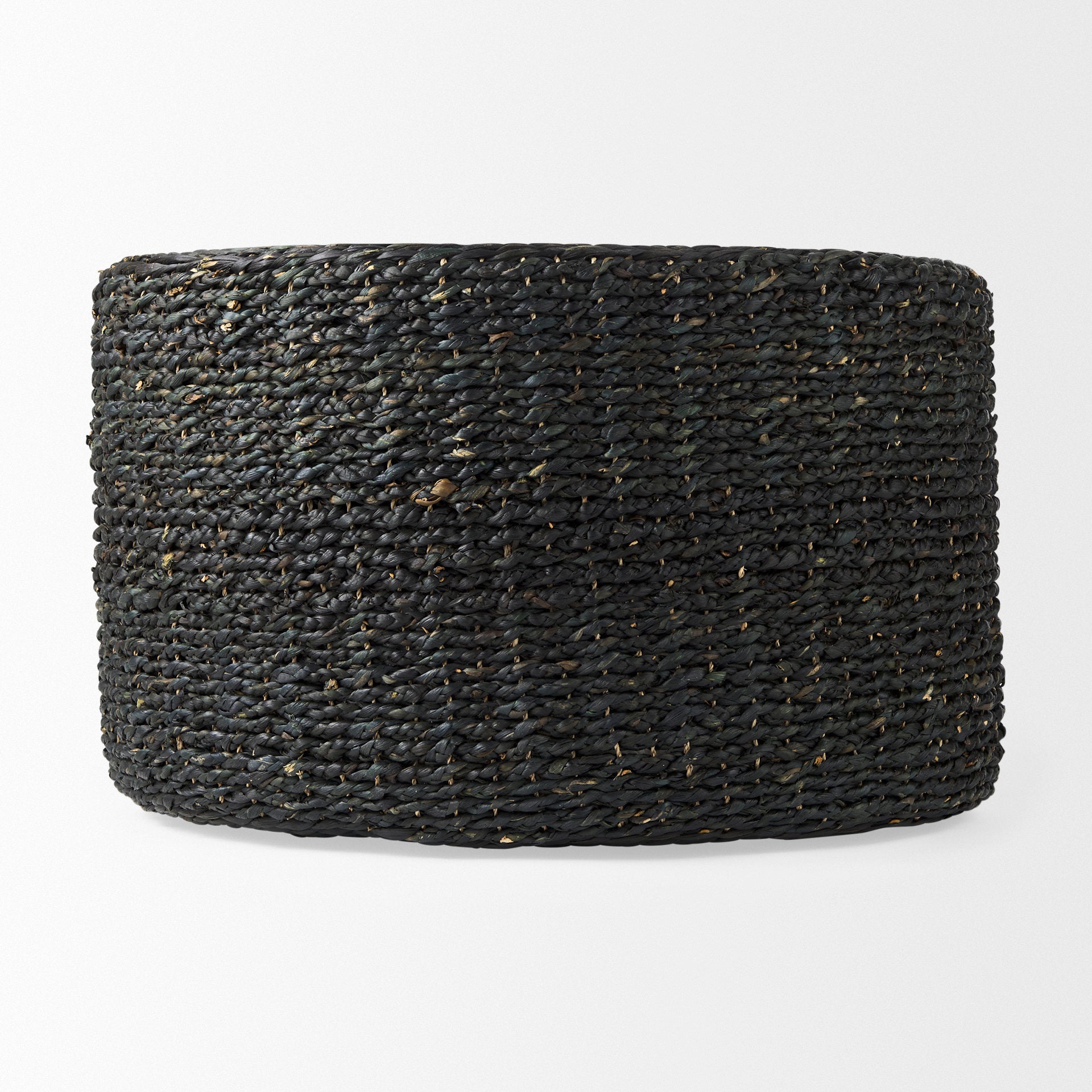 Dina Black Cornhusk and Water Hyacinth Round Coffee Table Pouf