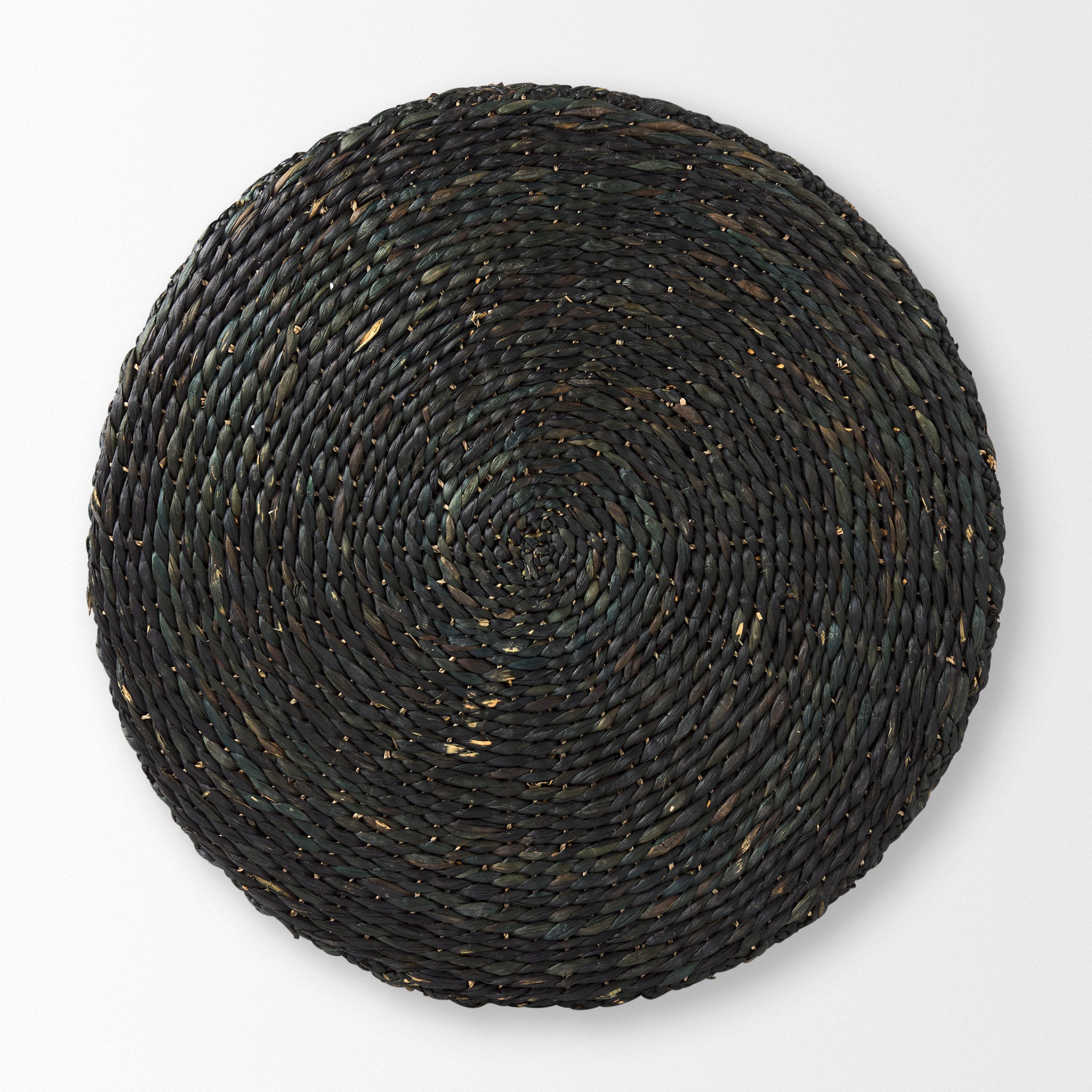Dina Black Cornhusk and Water Hyacinth Round Coffee Table Pouf
