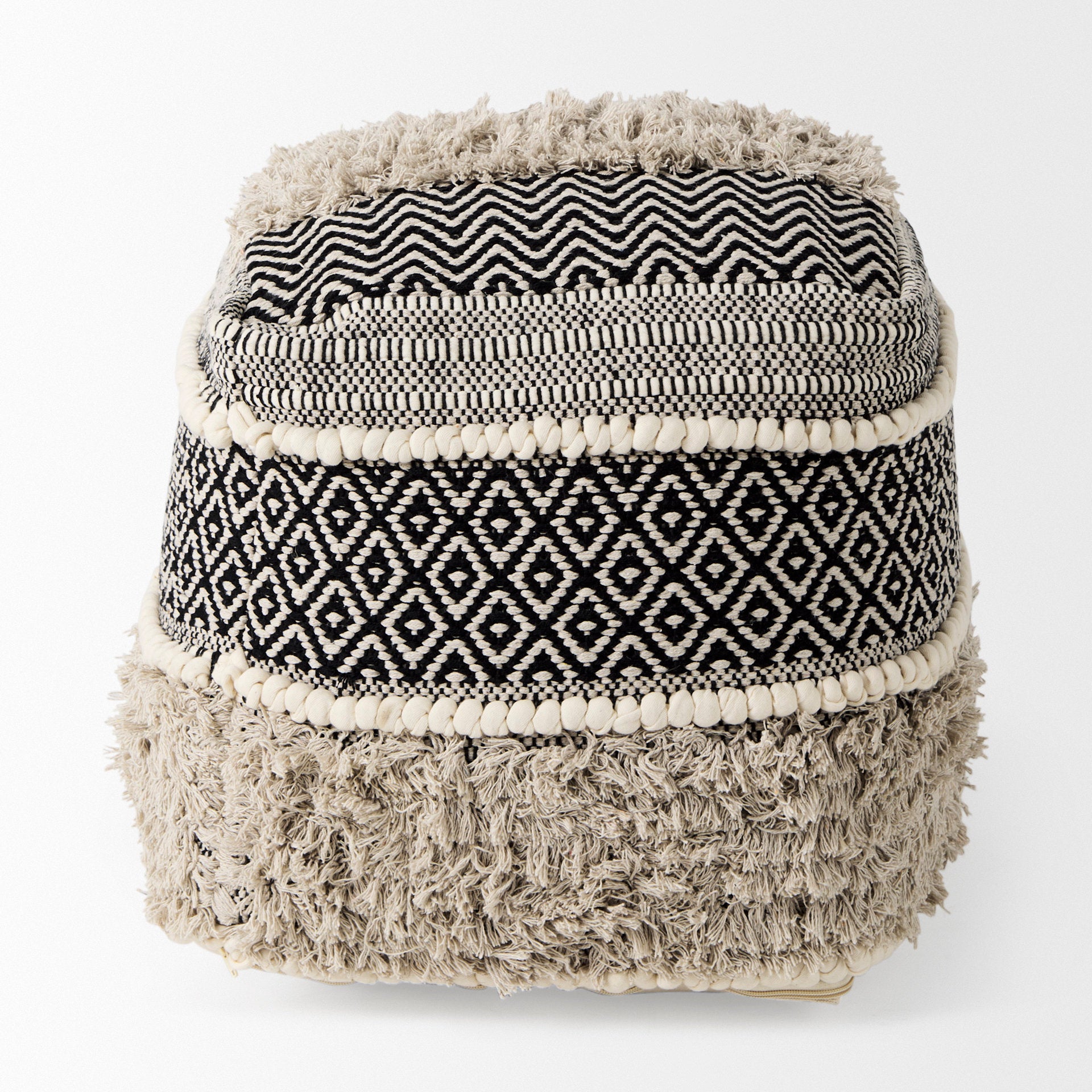 Darika Black/White/Gray Cotton Pouf