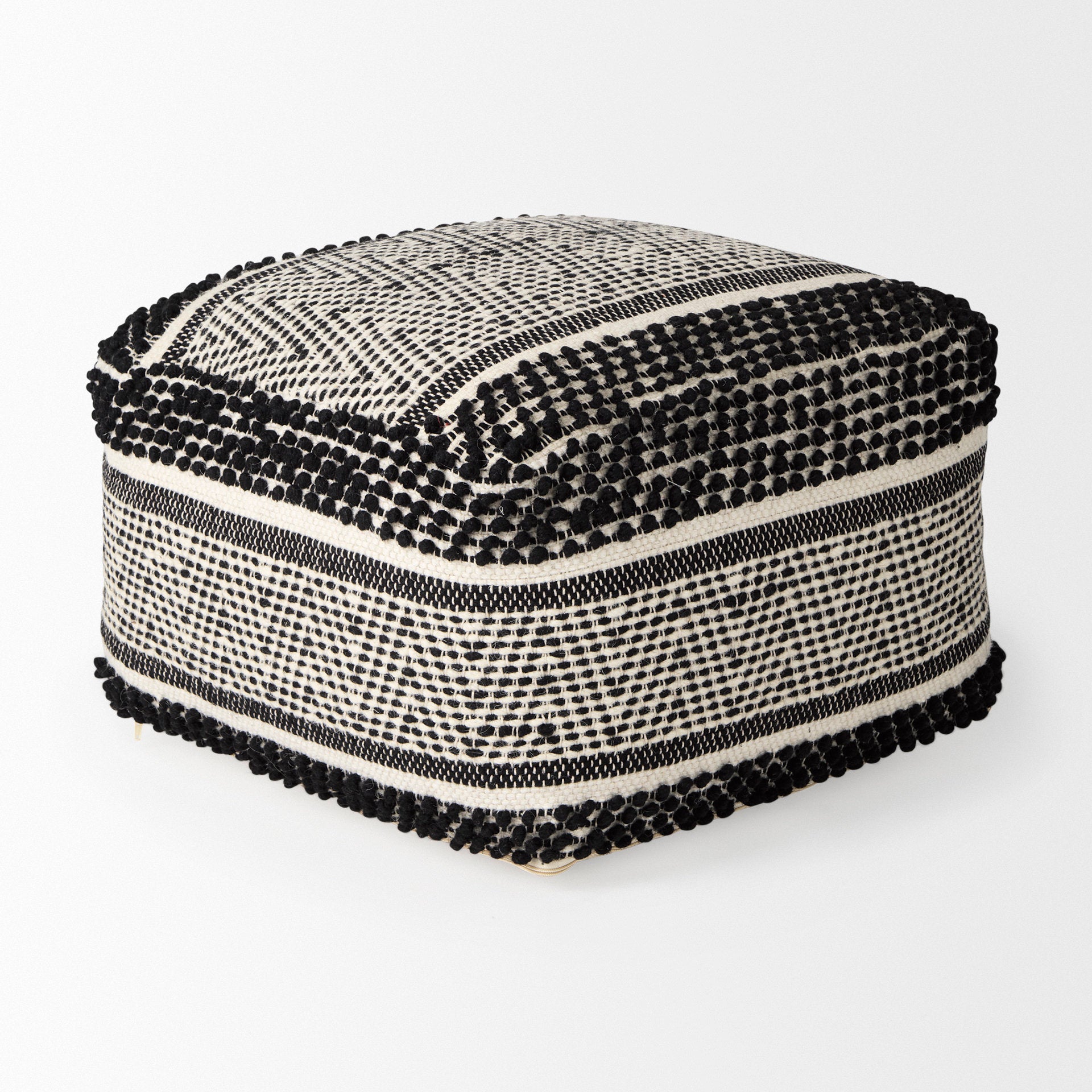 Garima Black/White Wool and Cotton Patterned Pouf