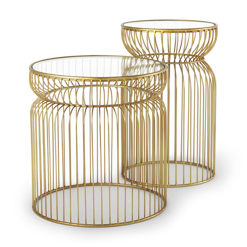 Gold Filing Table Shani Round Gold Metal with Glass Accent Tables - Set of 2