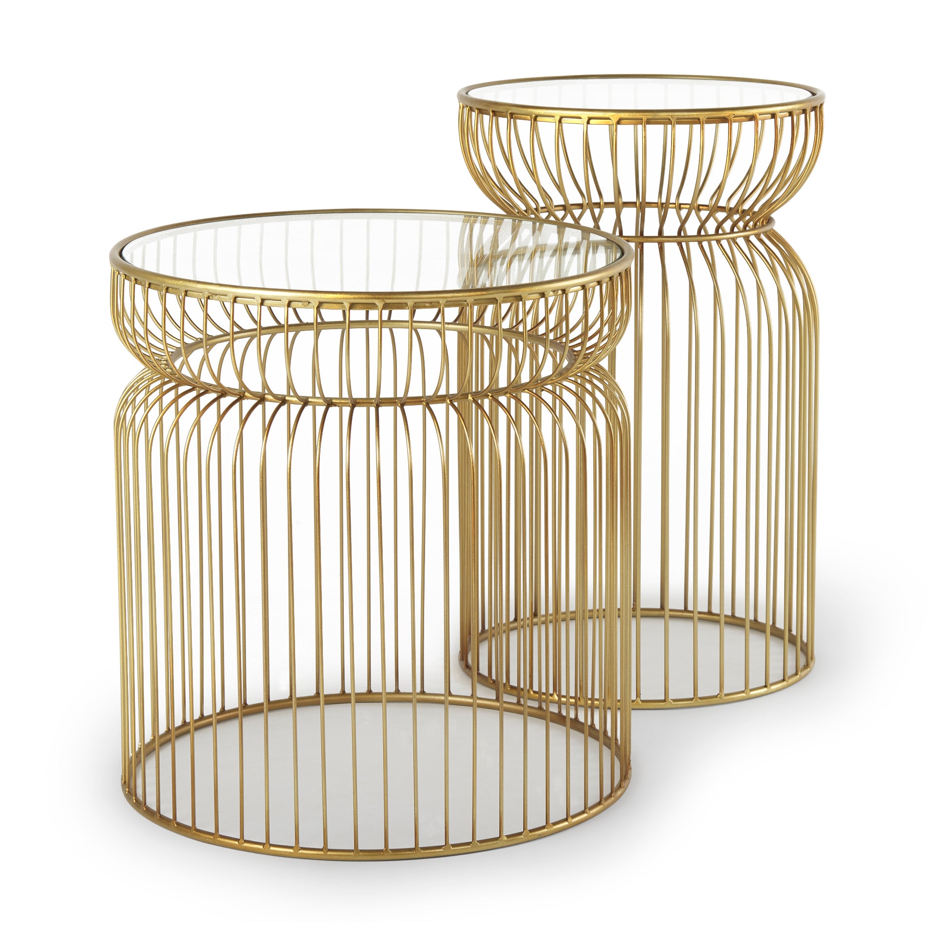 Shani Round Gold Metal with Glass Accent Tables - Set of 2