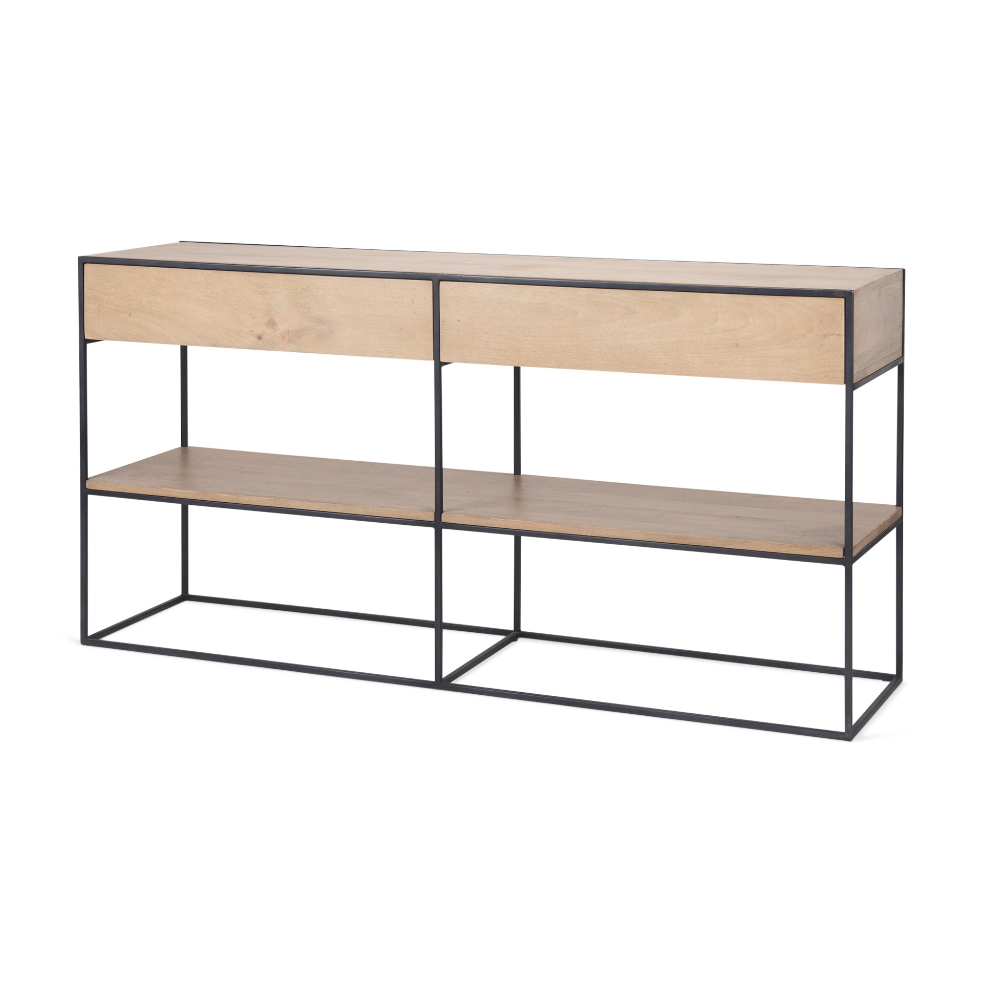 Morris Beige Wood with Black Metal Frame 2 Drawer Console Table