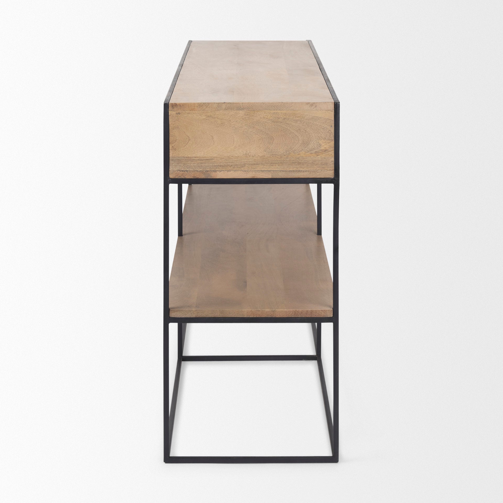 Morris Beige Wood with Black Metal Frame 2 Drawer Console Table