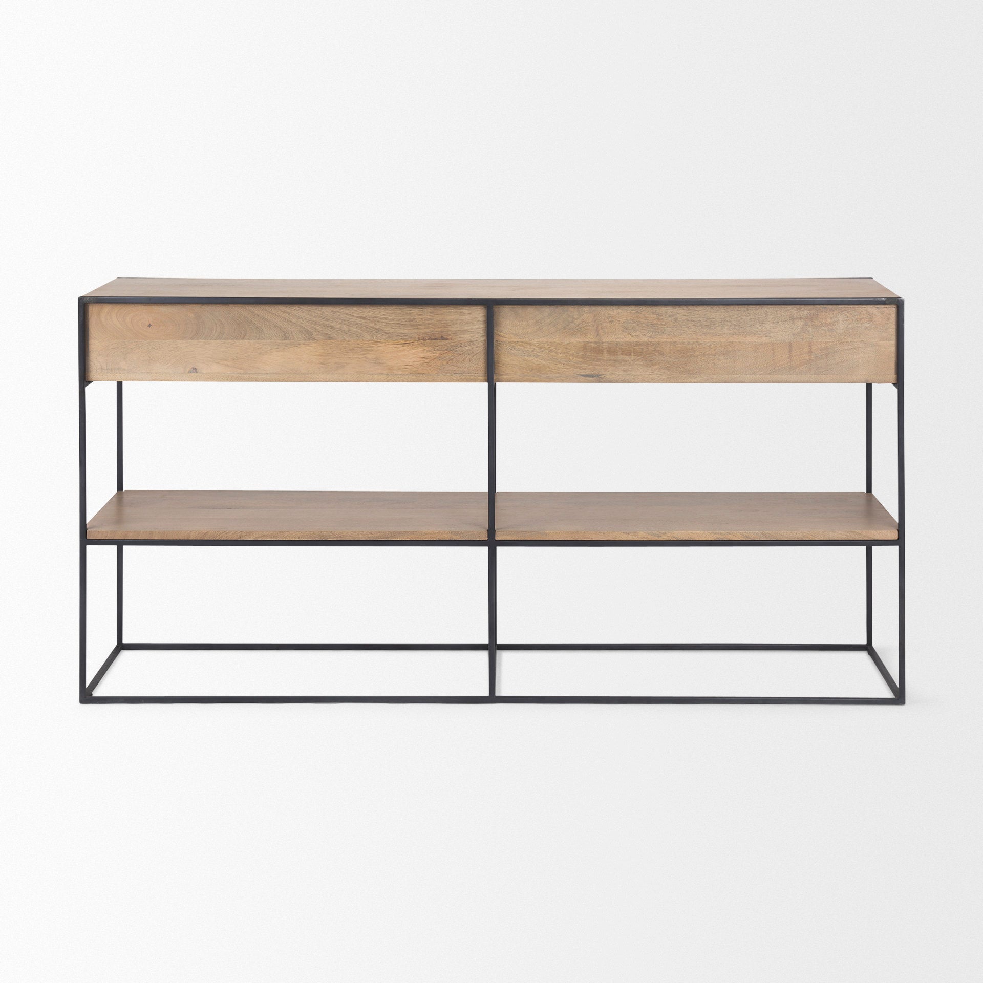 Morris Beige Wood with Black Metal Frame 2 Drawer Console Table