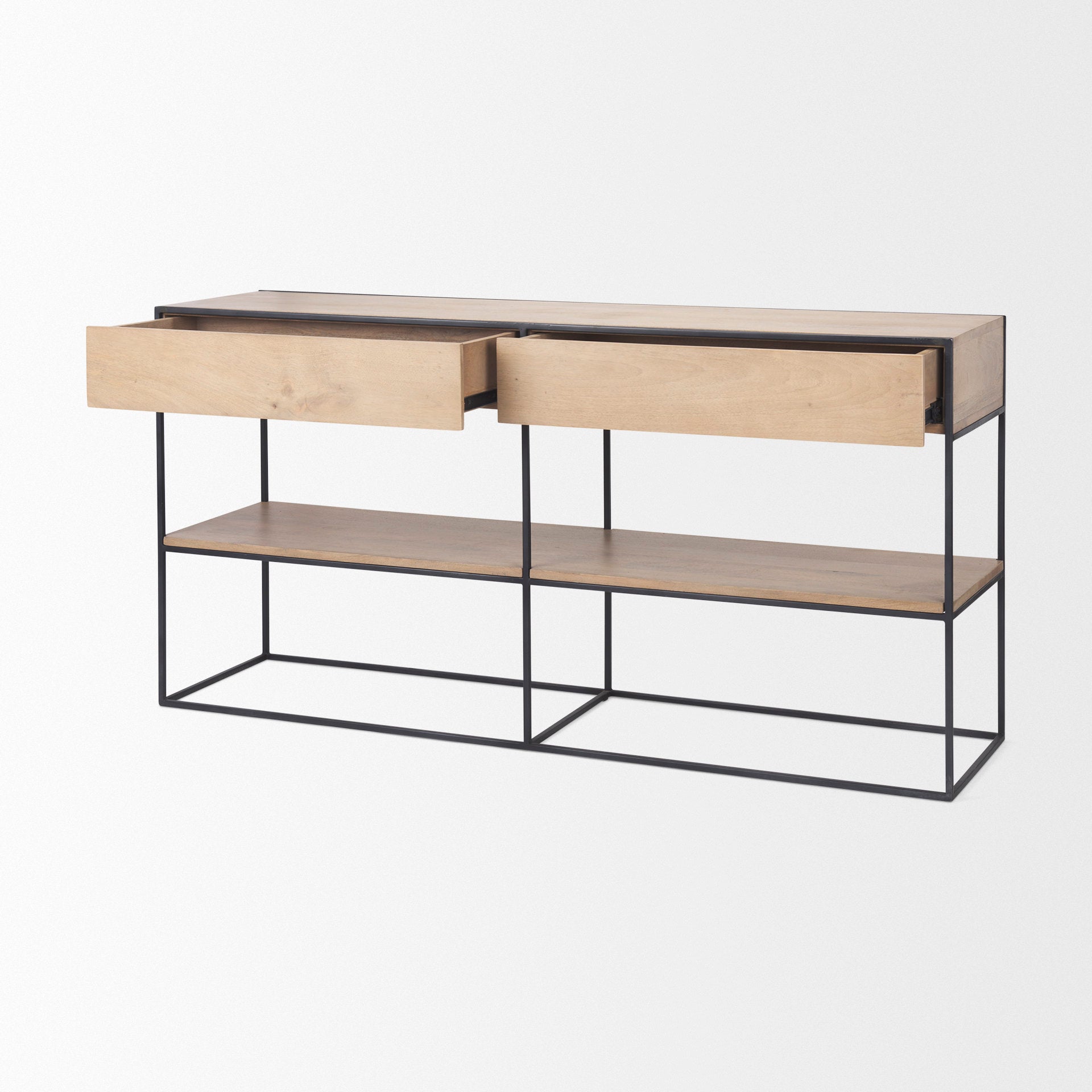 Morris Beige Wood with Black Metal Frame 2 Drawer Console Table