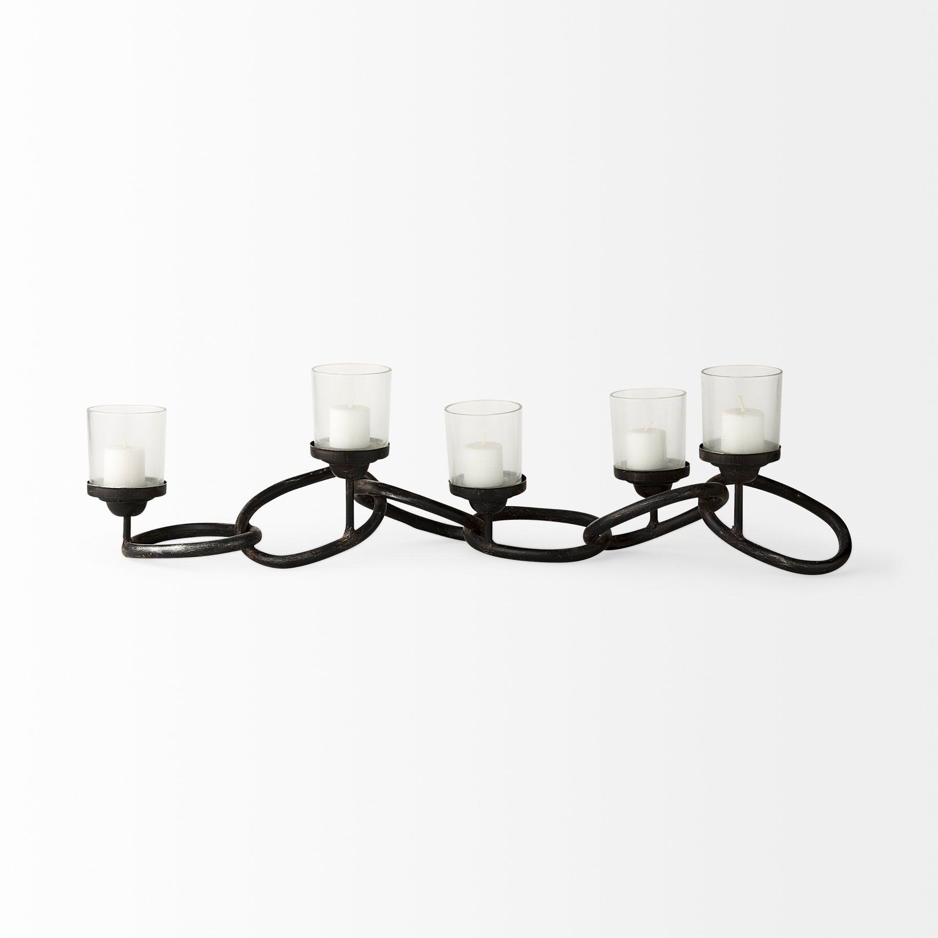 Quito Black Metal Chain-Link Five Candle Table Candle Holder
