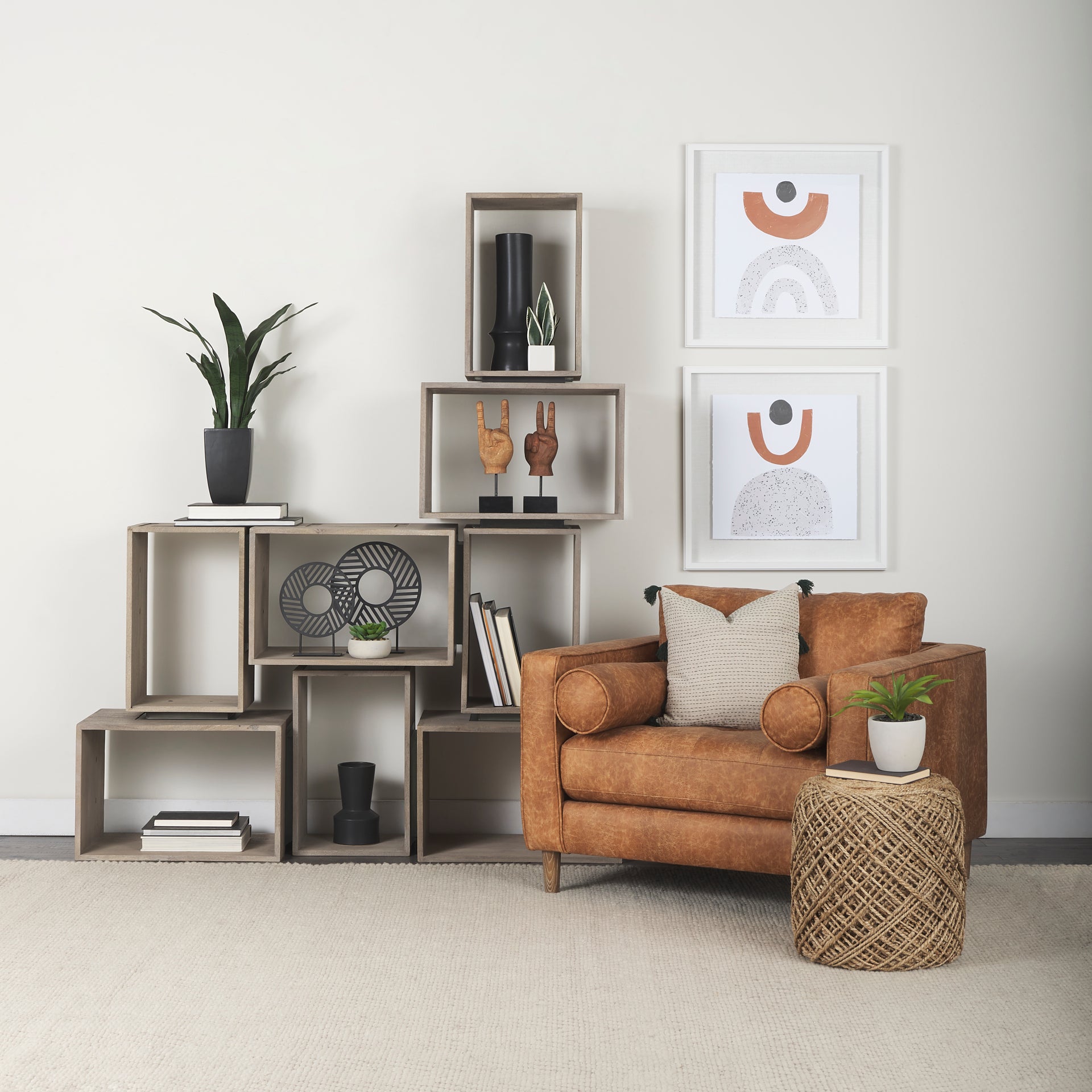 Simul Light Brown Wood Modular Shelving Unit - Set of 2