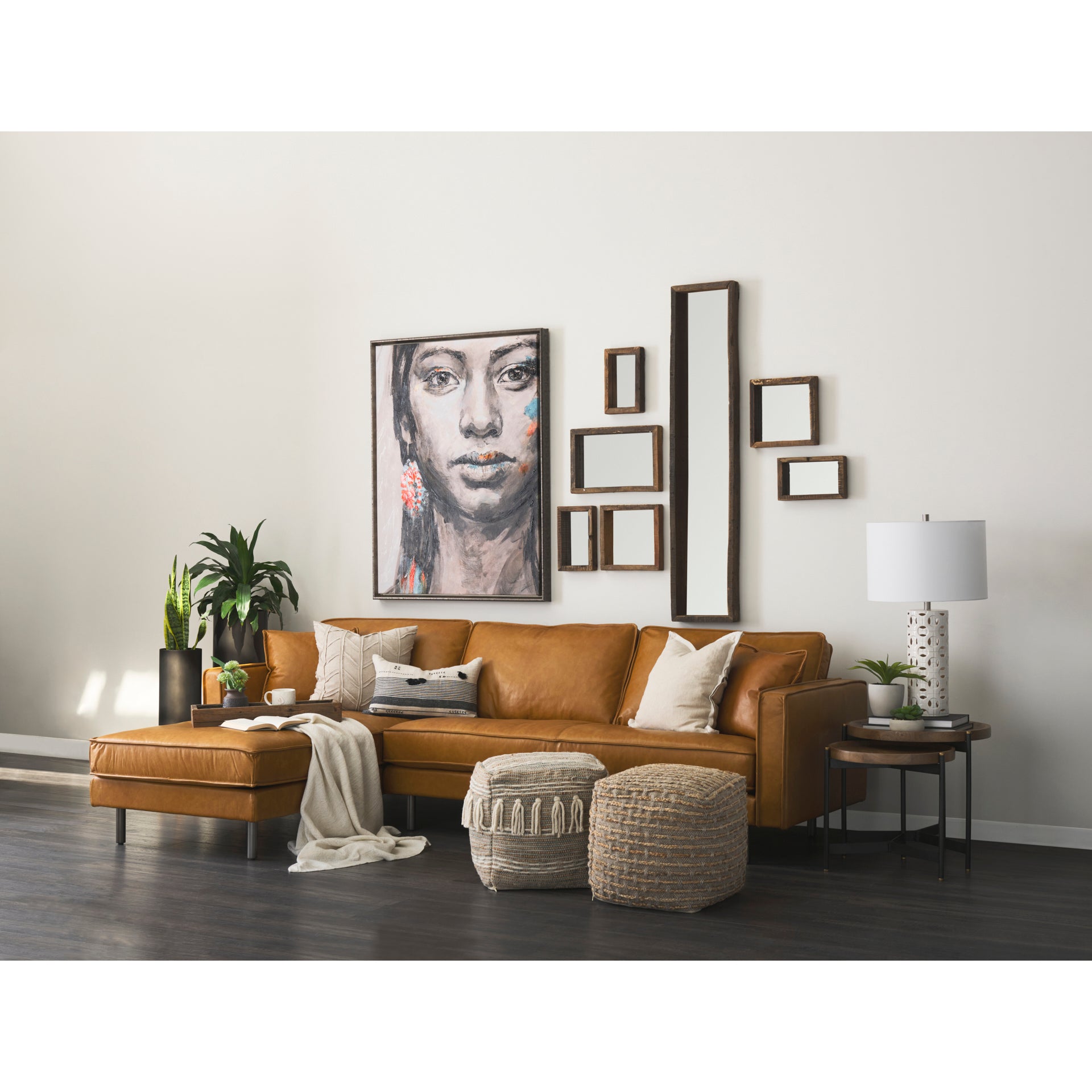 D'Arcy Tan Leather Left Chaise Sectional