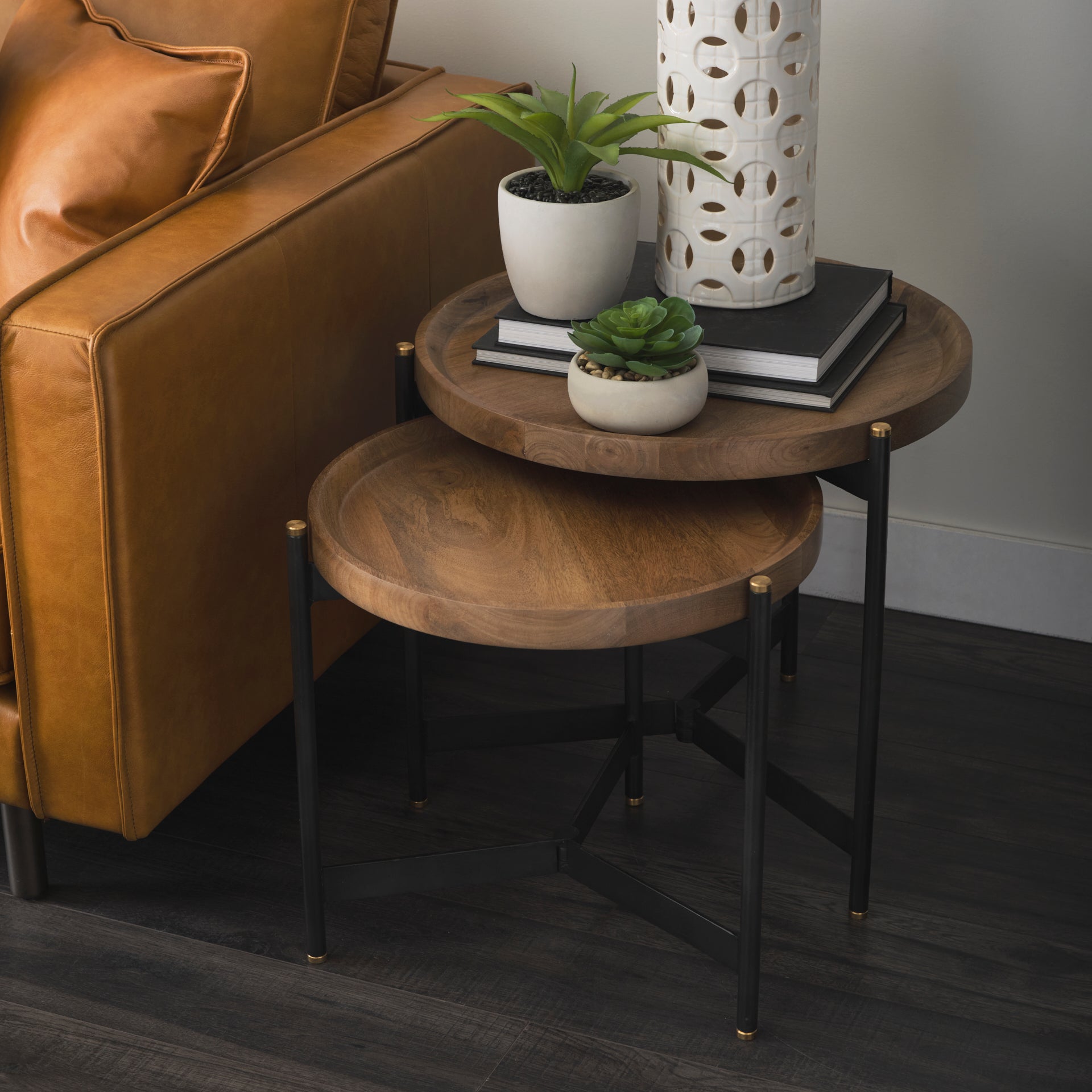 Marquisa Light Brown Wood with Black Metal Base Nesting Side Tables - Set of 2 Side & End Tables Mercana , Black Friday Sale Mercana Furniture Sale, Old Bones Co, Mid Century Furniture Sale, Four Hands Furniture, Black Friday Sale Marquisa Light Brown Wood with Black Metal Base Nesting Side Tables - Set of 2,Gus Sale, Perigold Marquisa Light Brown Wood with Black Metal Base Nesting Side Tables - Set of 2 Side & End Tables Black Friday Sale , Perigold Sale Marquisa Light Brown Wood with Black Metal Base Nest